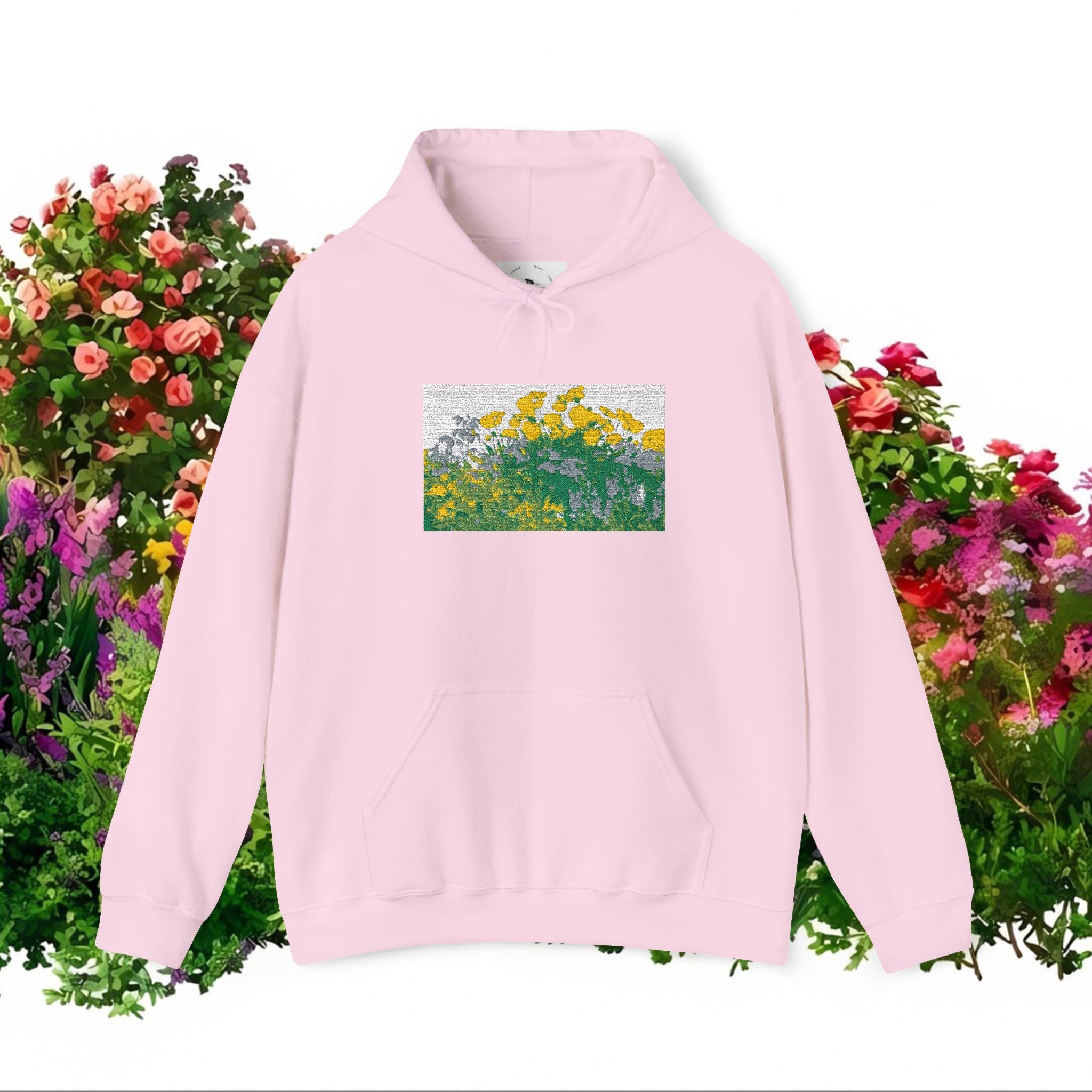 Sunflower Field Hoodie | Floral Impressionist Art, Yellow Green