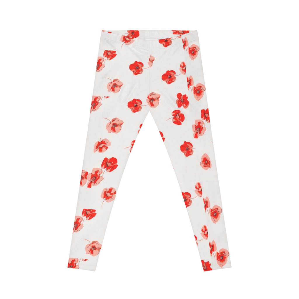 Red Watercolor Poppy Pattern Leggings | Floral All-Over Print