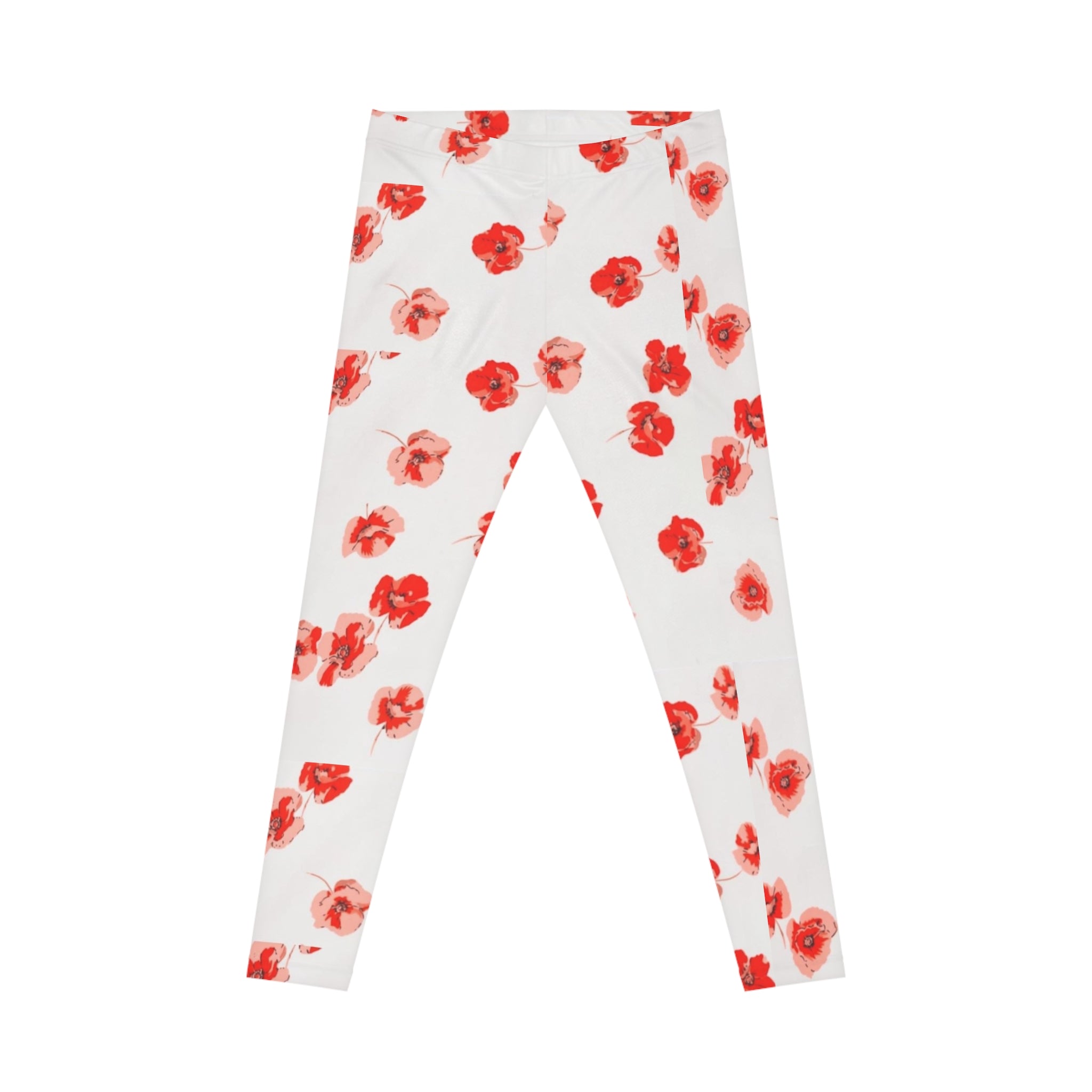 Red Watercolor Poppy Pattern Leggings | Floral All-Over Print
