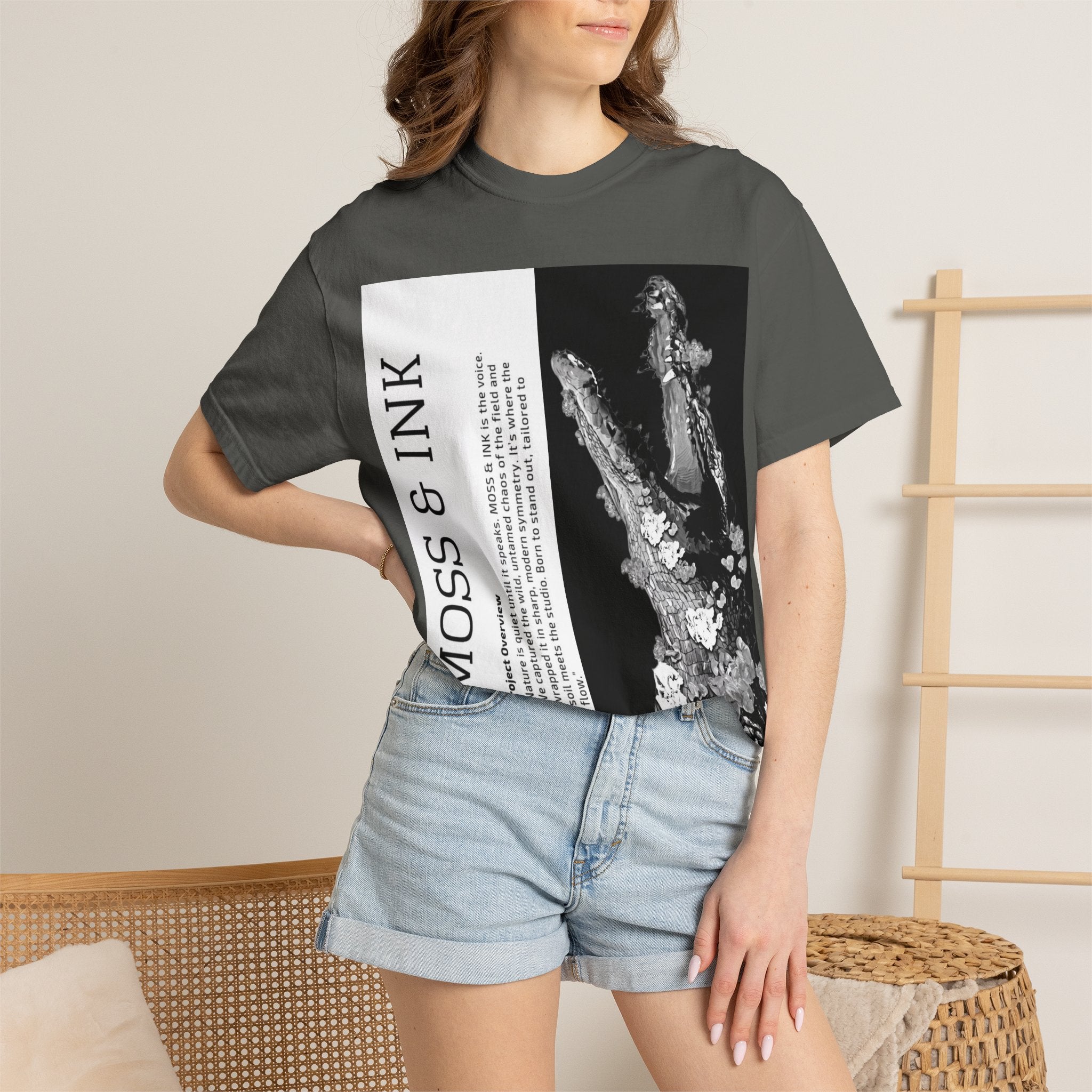 Moss & Ink Floral Croc Graphic T-shirt | Botanical Crocodile Illustration