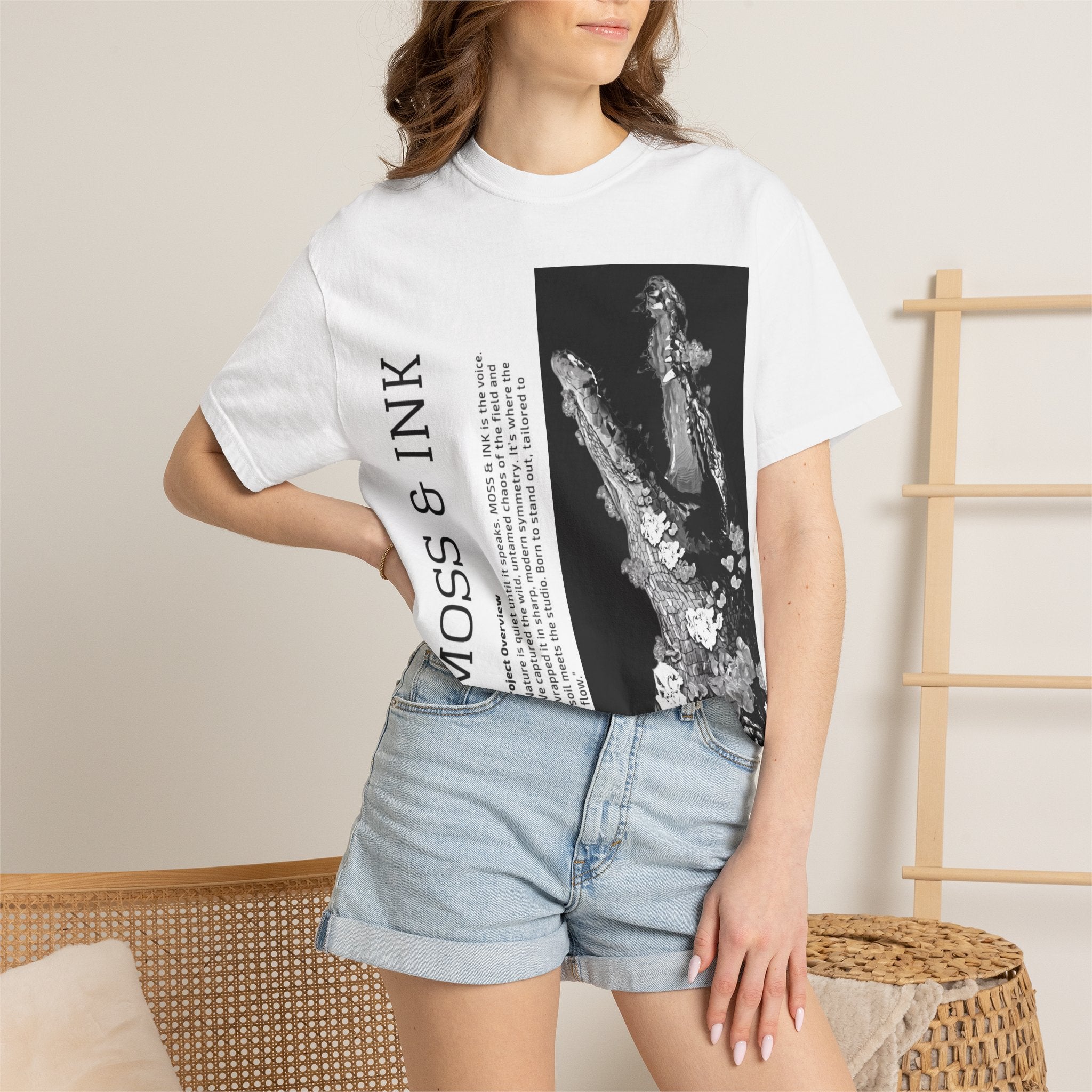 Moss & Ink Floral Croc Graphic T-shirt | Botanical Crocodile Illustration