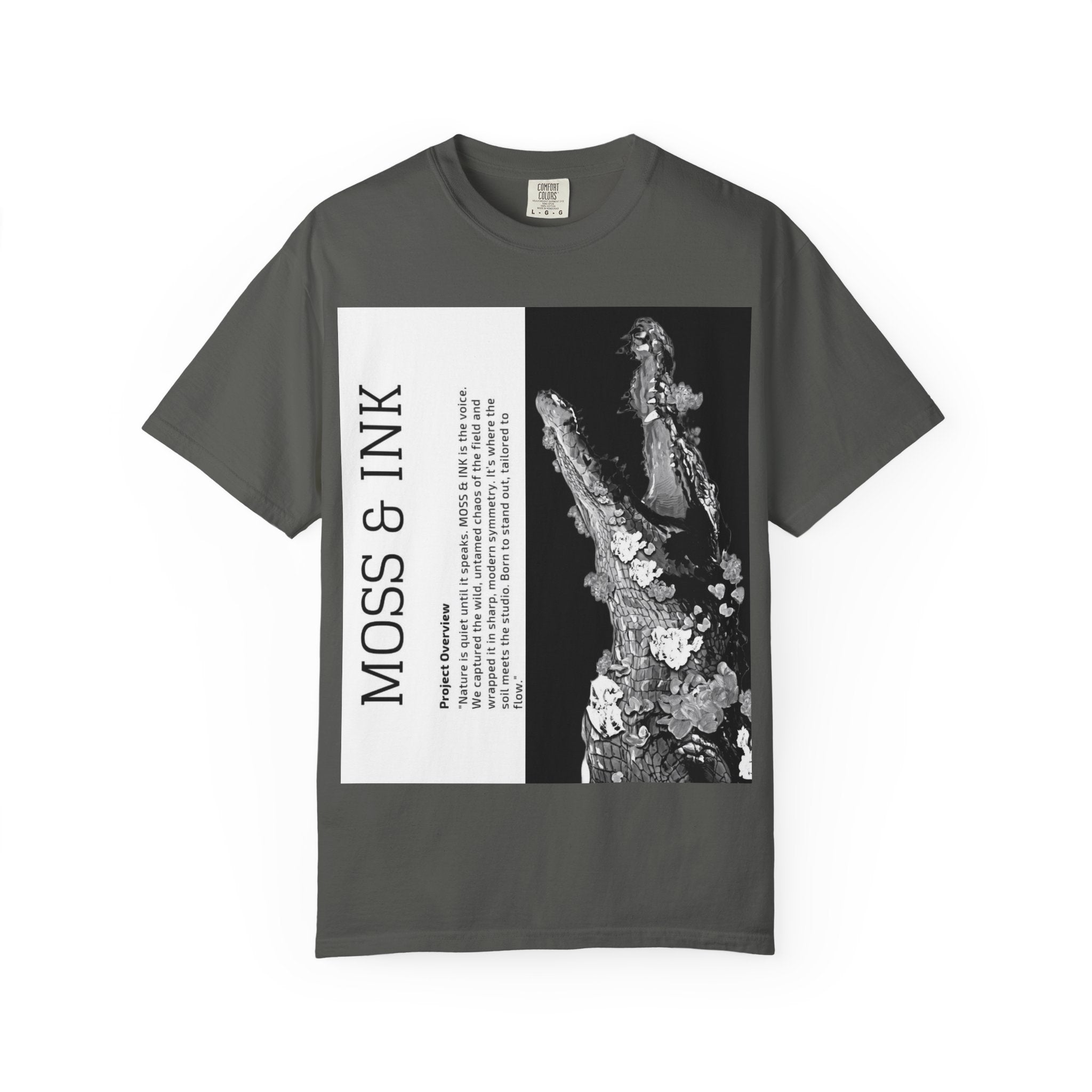Moss & Ink Floral Croc Graphic T-shirt | Botanical Crocodile Illustration