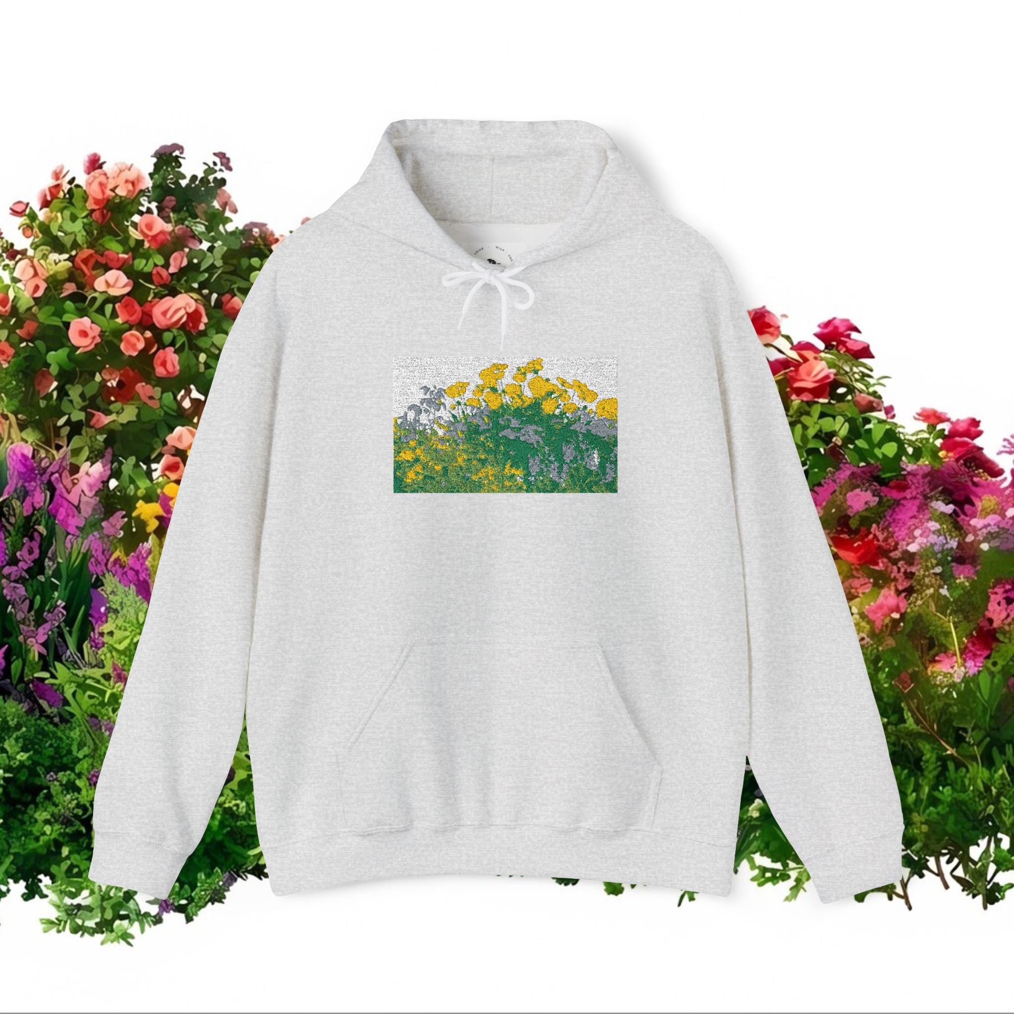 Sunflower Field Hoodie | Floral Impressionist Art, Yellow Green