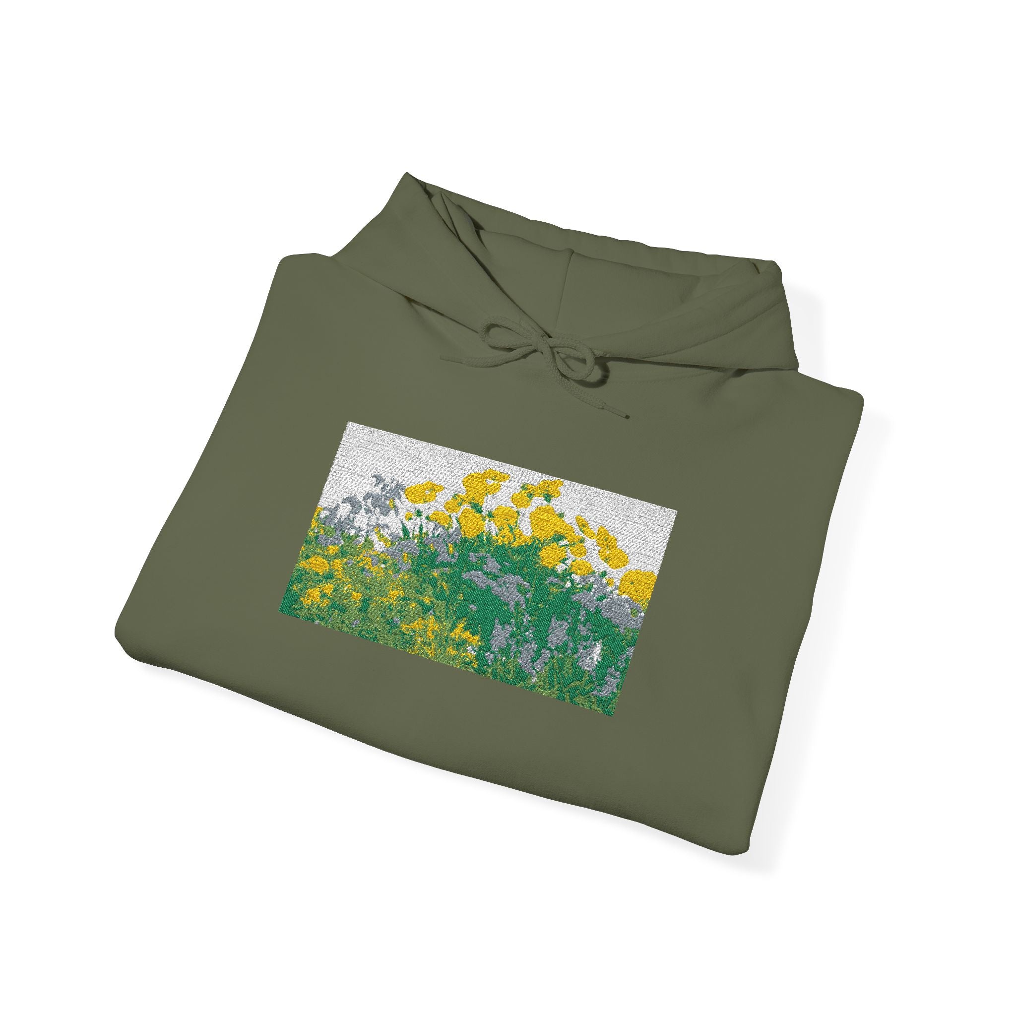 Sunflower Field Hoodie | Floral Impressionist Art, Yellow Green