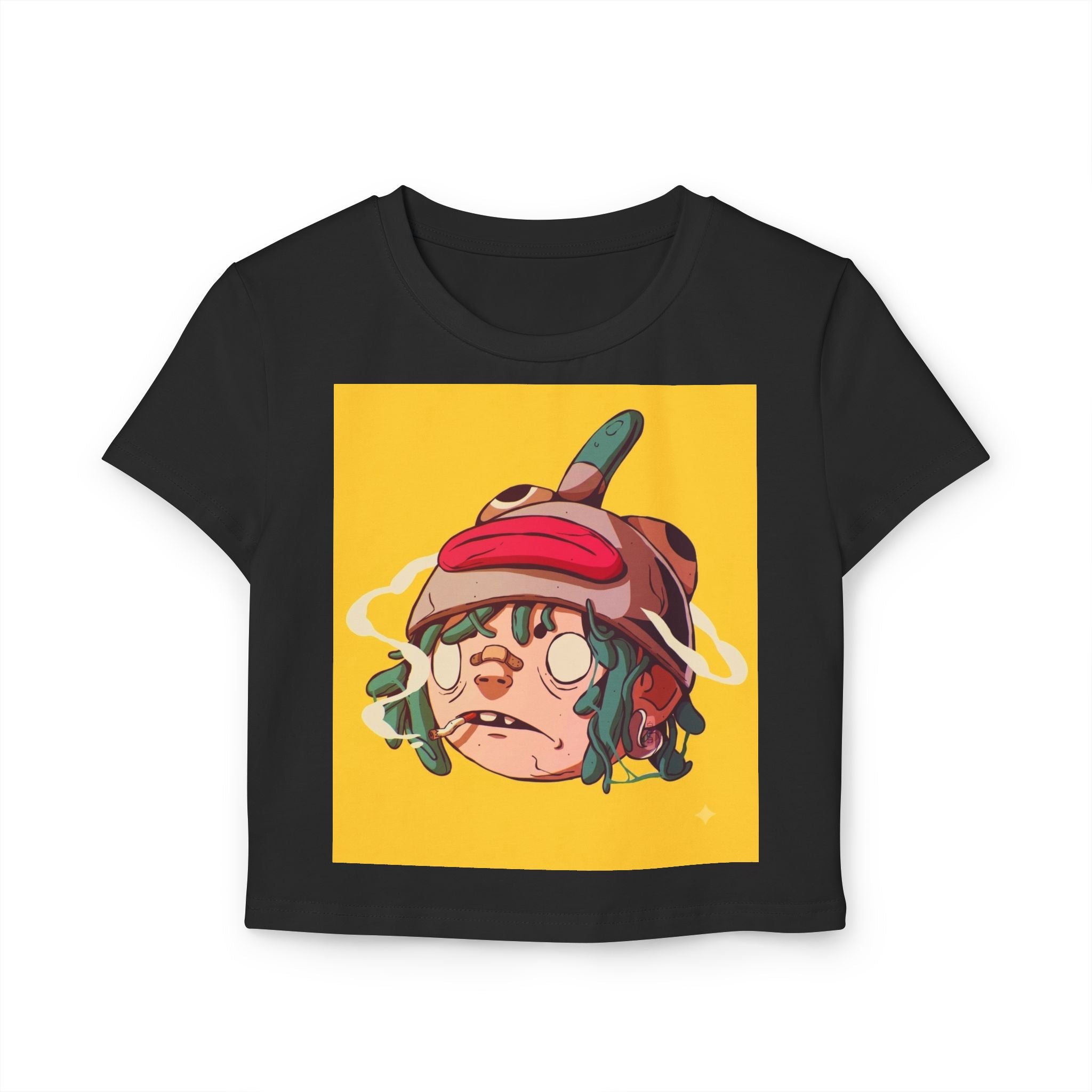 Cartoon Sad Face with Cap Baby Tee | Cute Character Crop Top