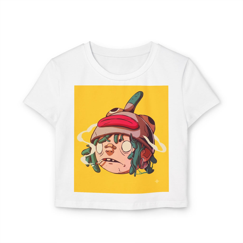 Cartoon Sad Face with Cap Baby Tee | Cute Character Crop Top