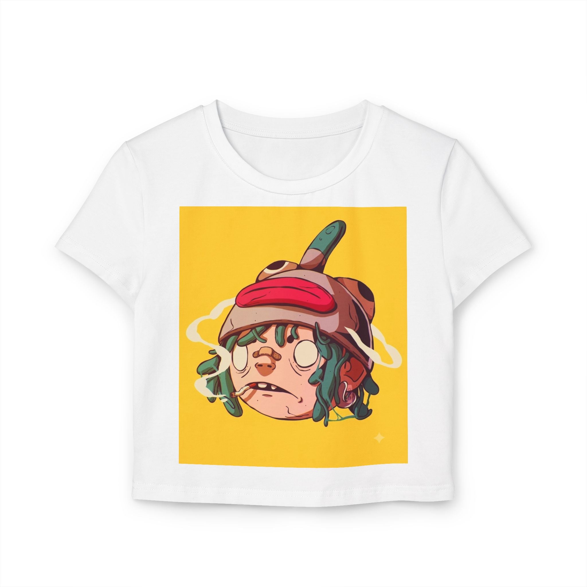 Cartoon Sad Face with Cap Baby Tee | Cute Character Crop Top