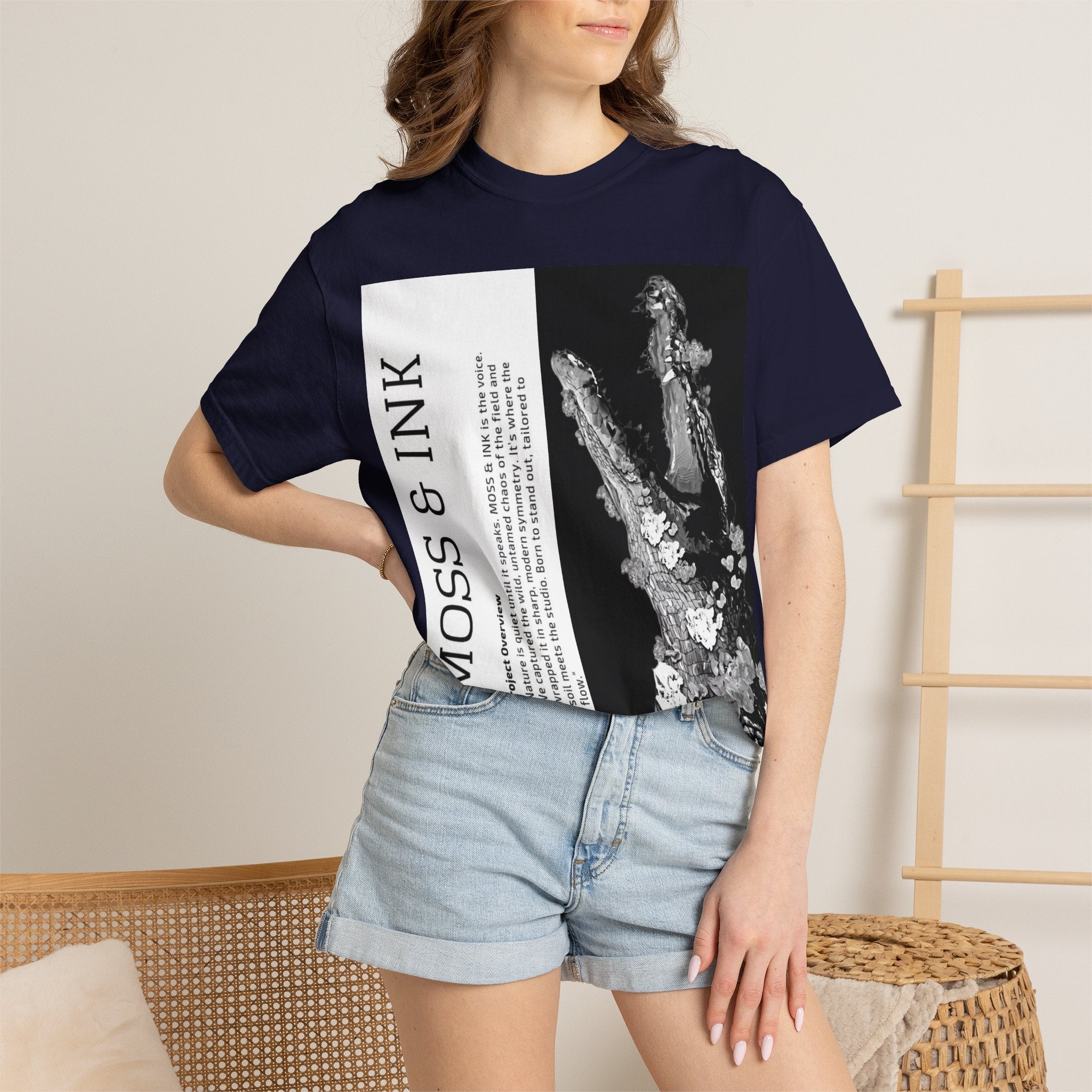 Moss & Ink Floral Croc Graphic T-shirt | Botanical Crocodile Illustration