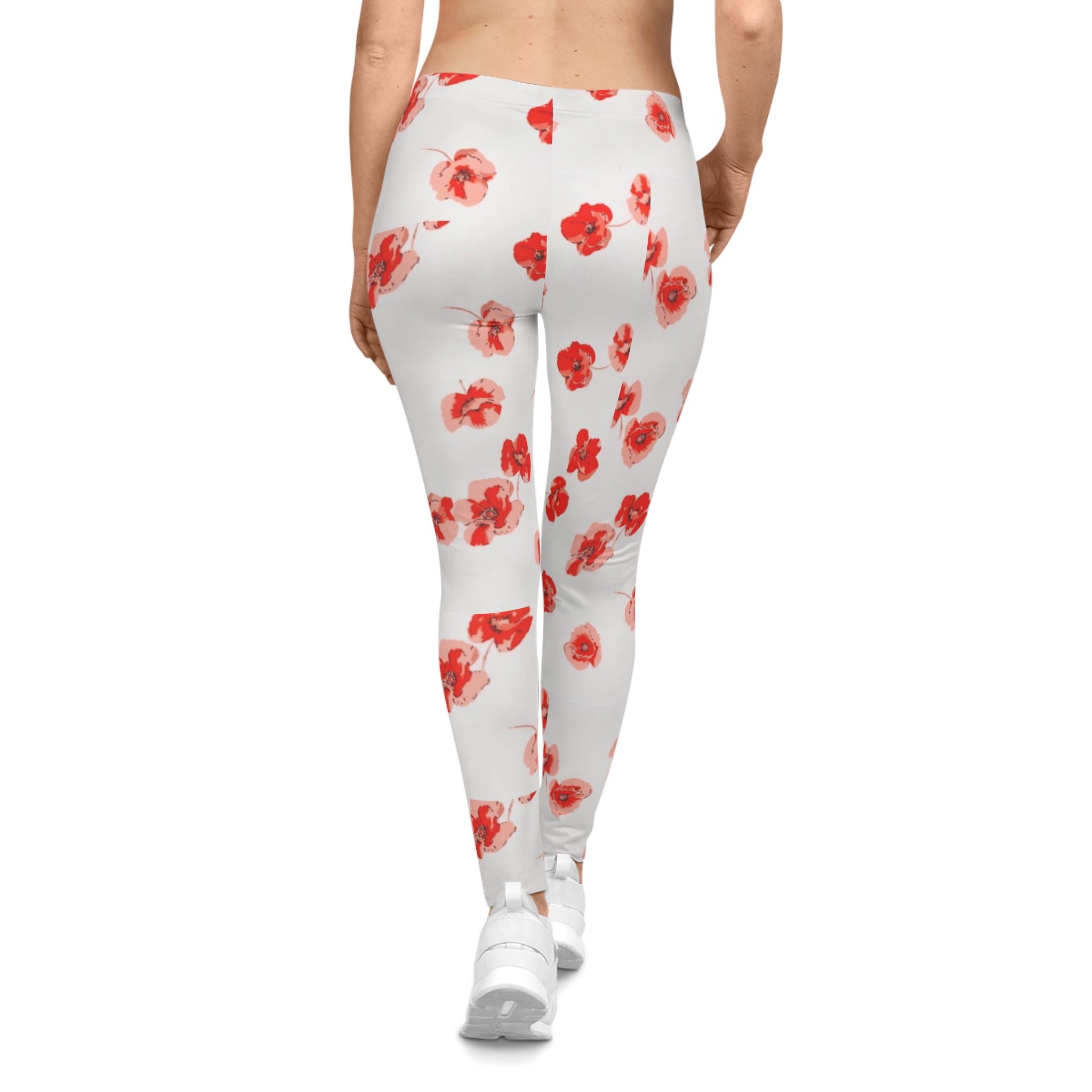 Red Watercolor Poppy Pattern Leggings | Floral All-Over Print