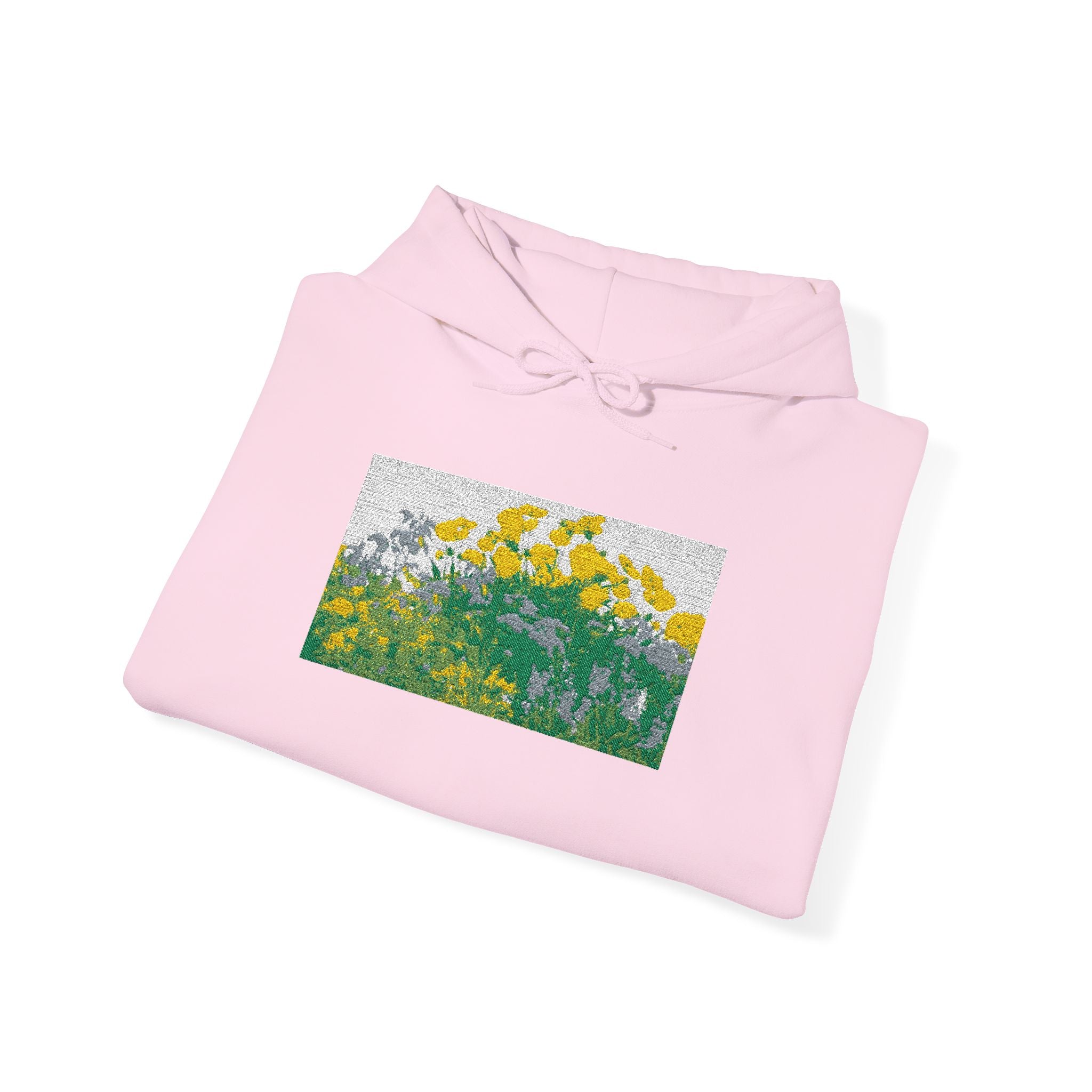 Sunflower Field Hoodie | Floral Impressionist Art, Yellow Green