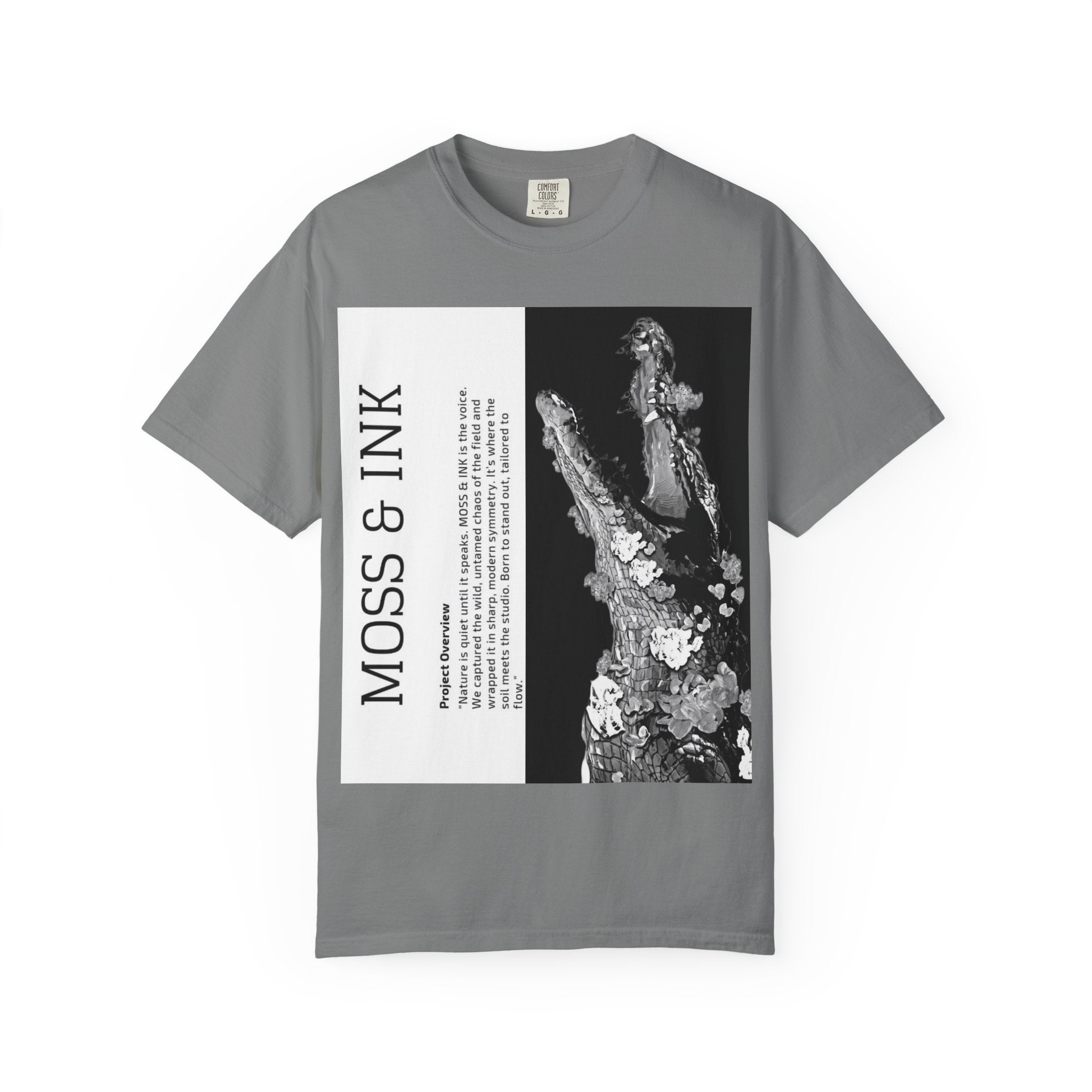 Moss & Ink Floral Croc Graphic T-shirt | Botanical Crocodile Illustration