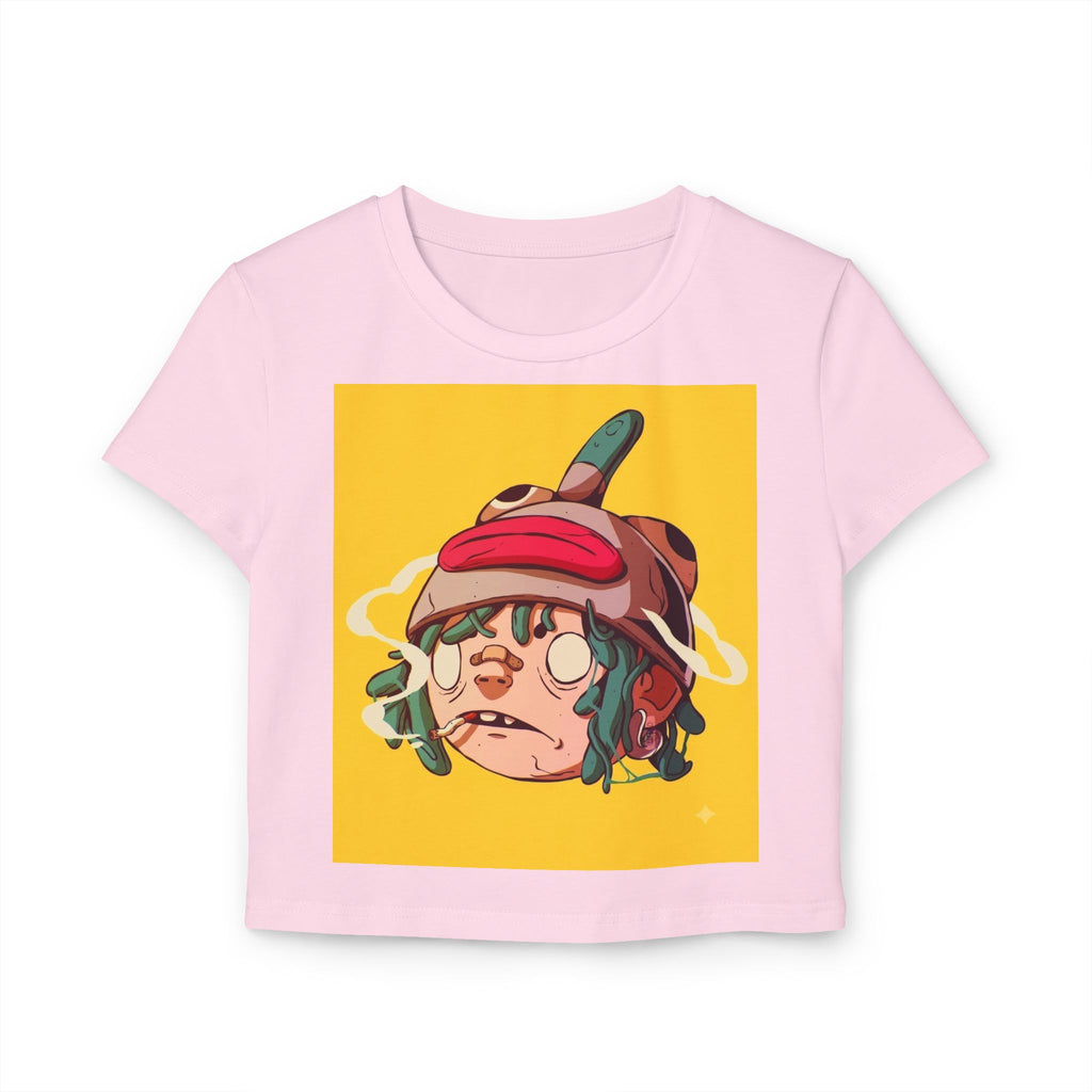 Cartoon Sad Face with Cap Baby Tee | Cute Character Crop Top