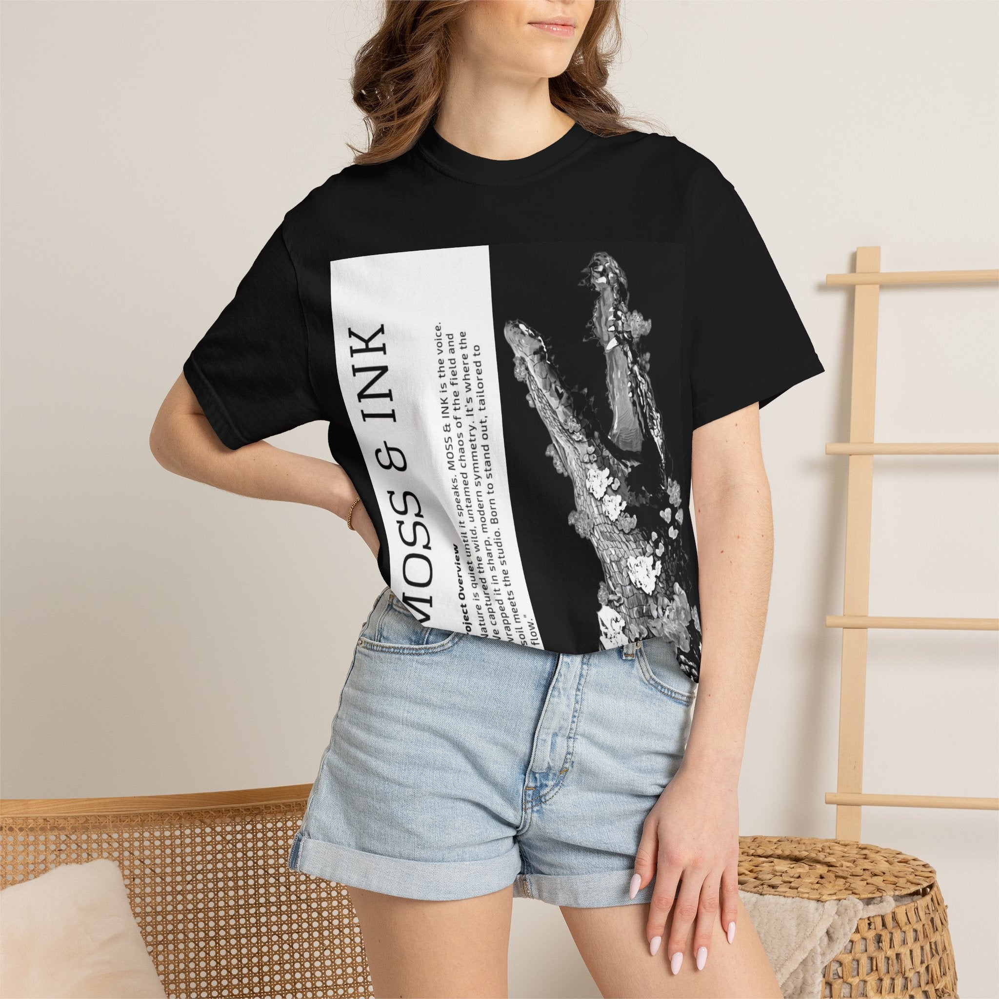 Moss & Ink Floral Croc Graphic T-shirt | Botanical Crocodile Illustration