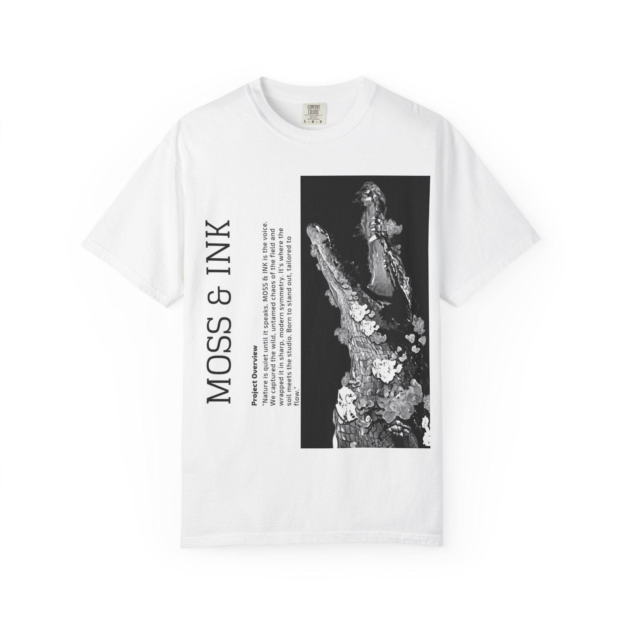 Moss & Ink Floral Croc Graphic T-shirt | Botanical Crocodile Illustration