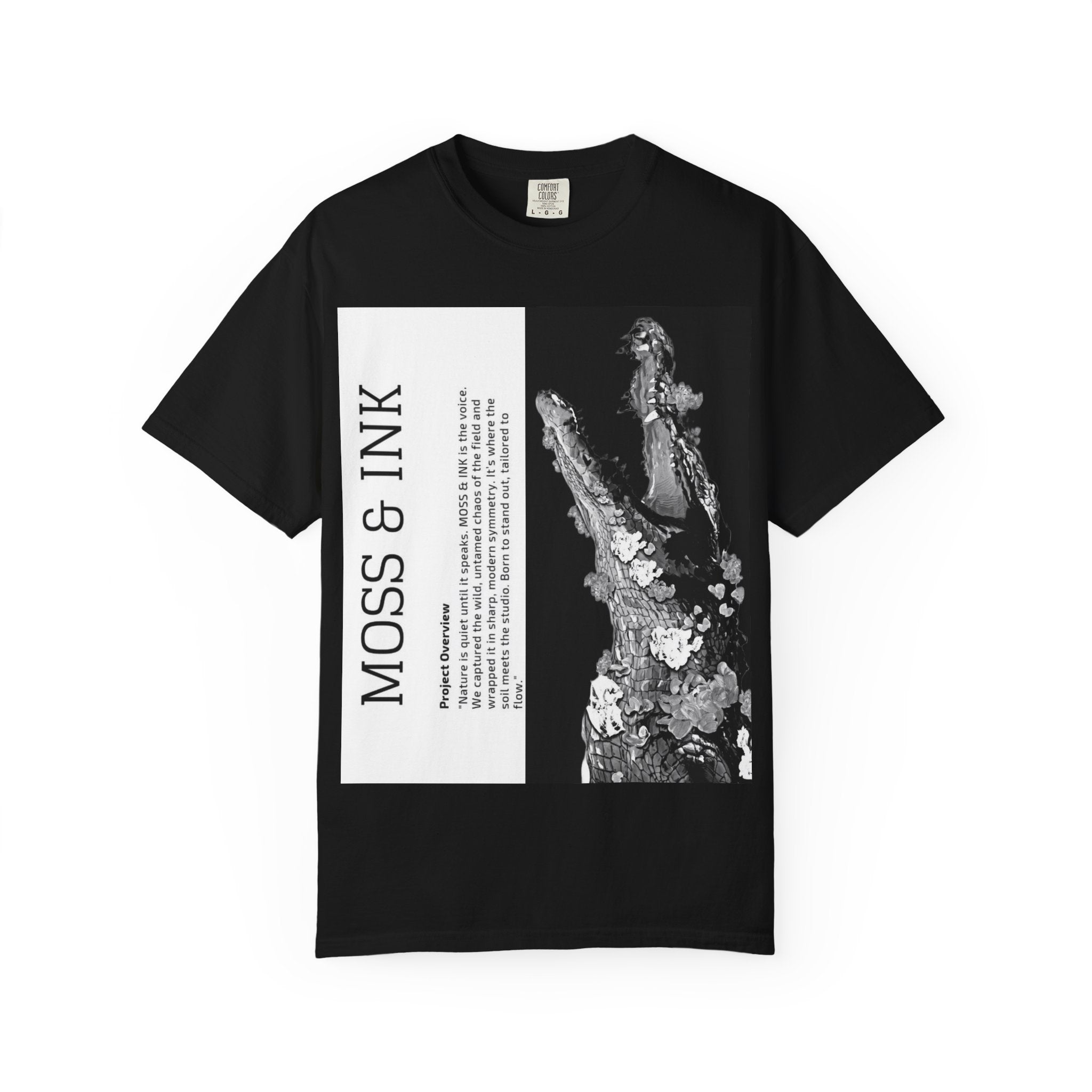 Moss & Ink Floral Croc Graphic T-shirt | Botanical Crocodile Illustration