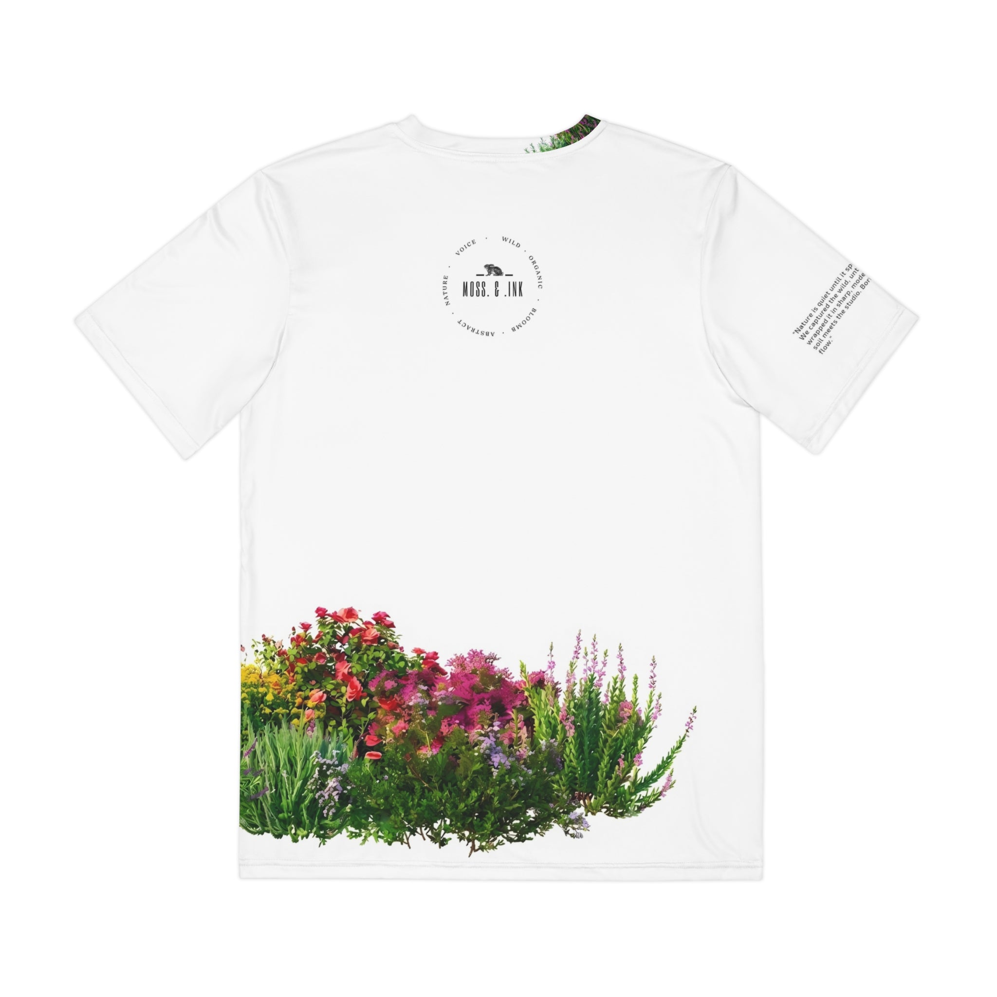 Floral Garden Graphic Tee — Men's White Polyester Shirt with Meadow Print