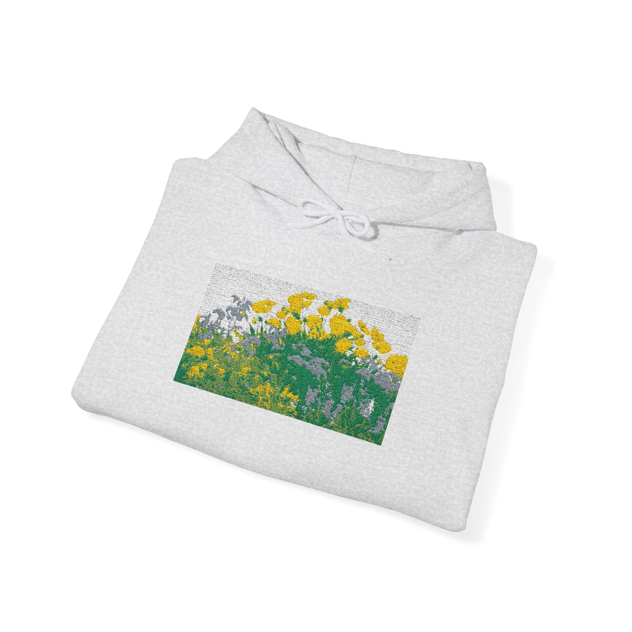 Sunflower Field Hoodie | Floral Impressionist Art, Yellow Green