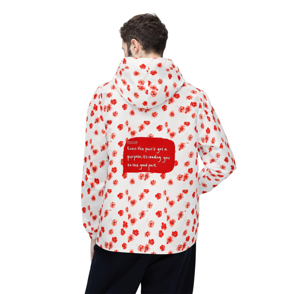 Red Poppy Pattern Windbreaker Jacket | All-Over Print, Floral Quote