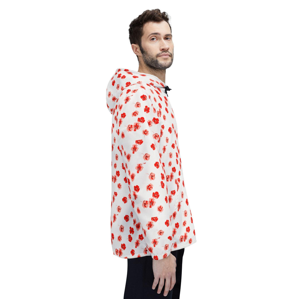 Red Poppy Pattern Windbreaker Jacket | All-Over Print, Floral Quote