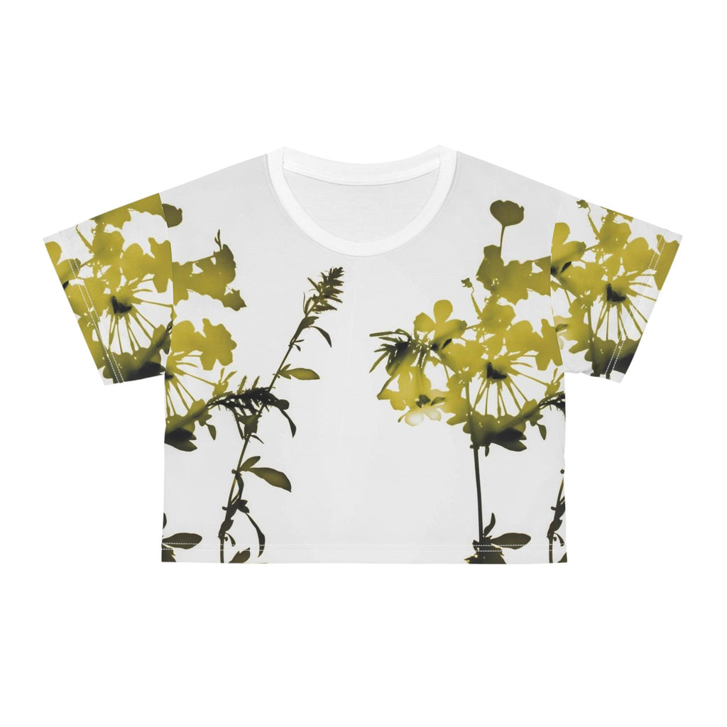 Yellow Wildflower Crop Tee | Floral Botanical Print, All-Over Pattern