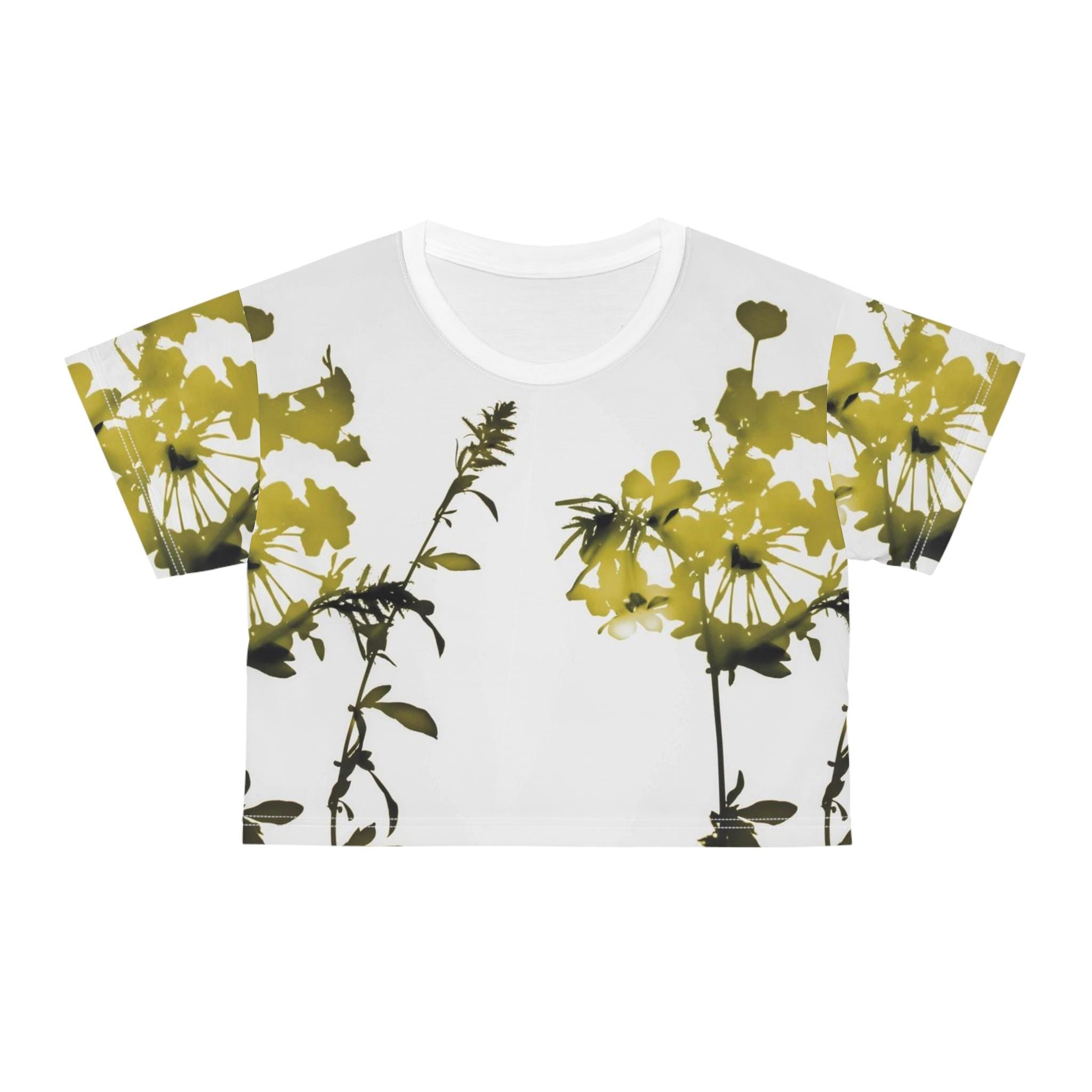 Yellow Wildflower Crop Tee | Floral Botanical Print, All-Over Pattern