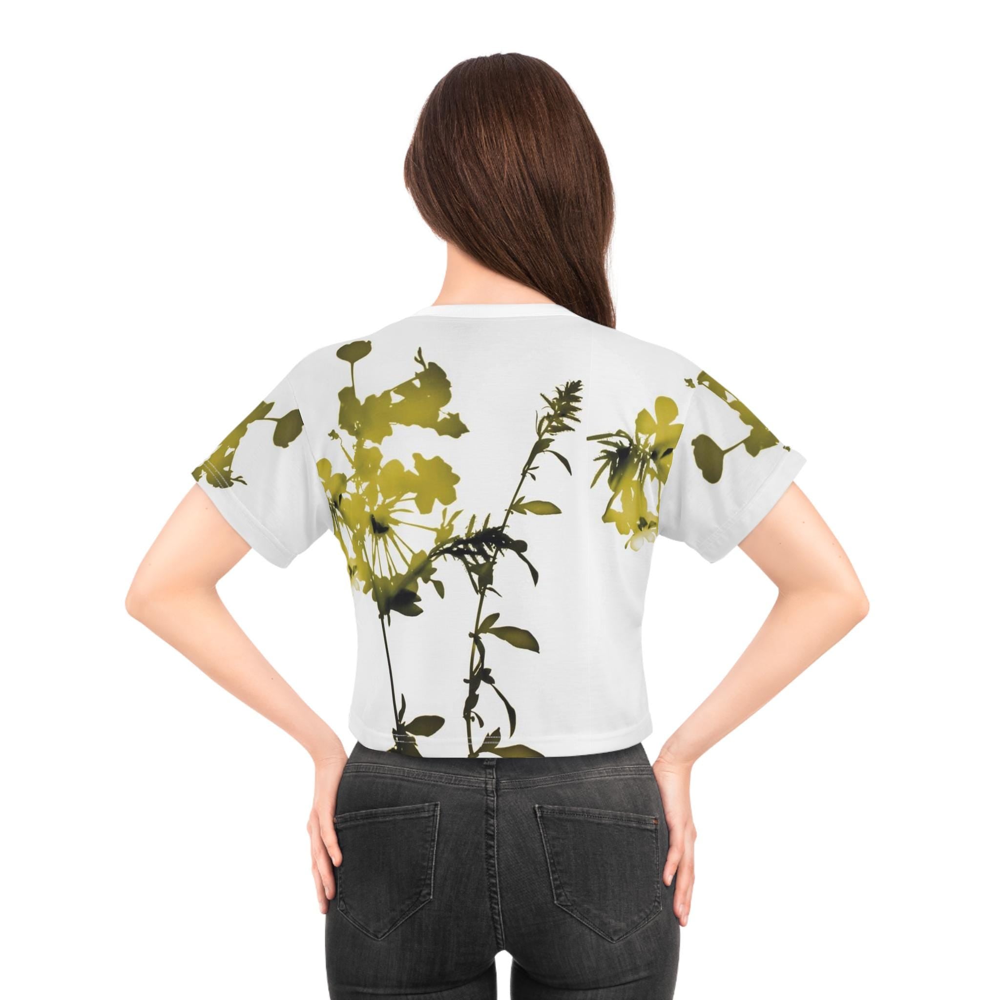 Yellow Wildflower Crop Tee | Floral Botanical Print, All-Over Pattern