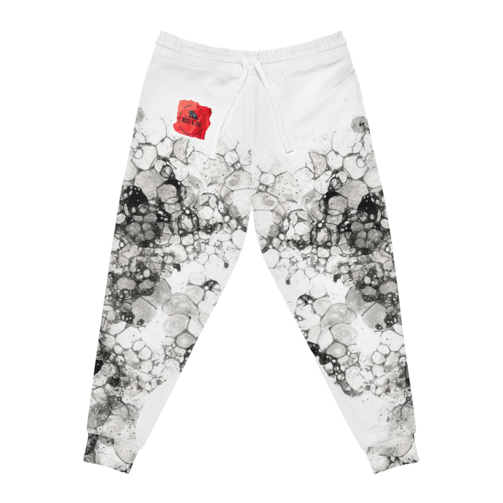 Monochrome Bubble Ink Pattern Joggers | Abstract Black White Athletic Pants