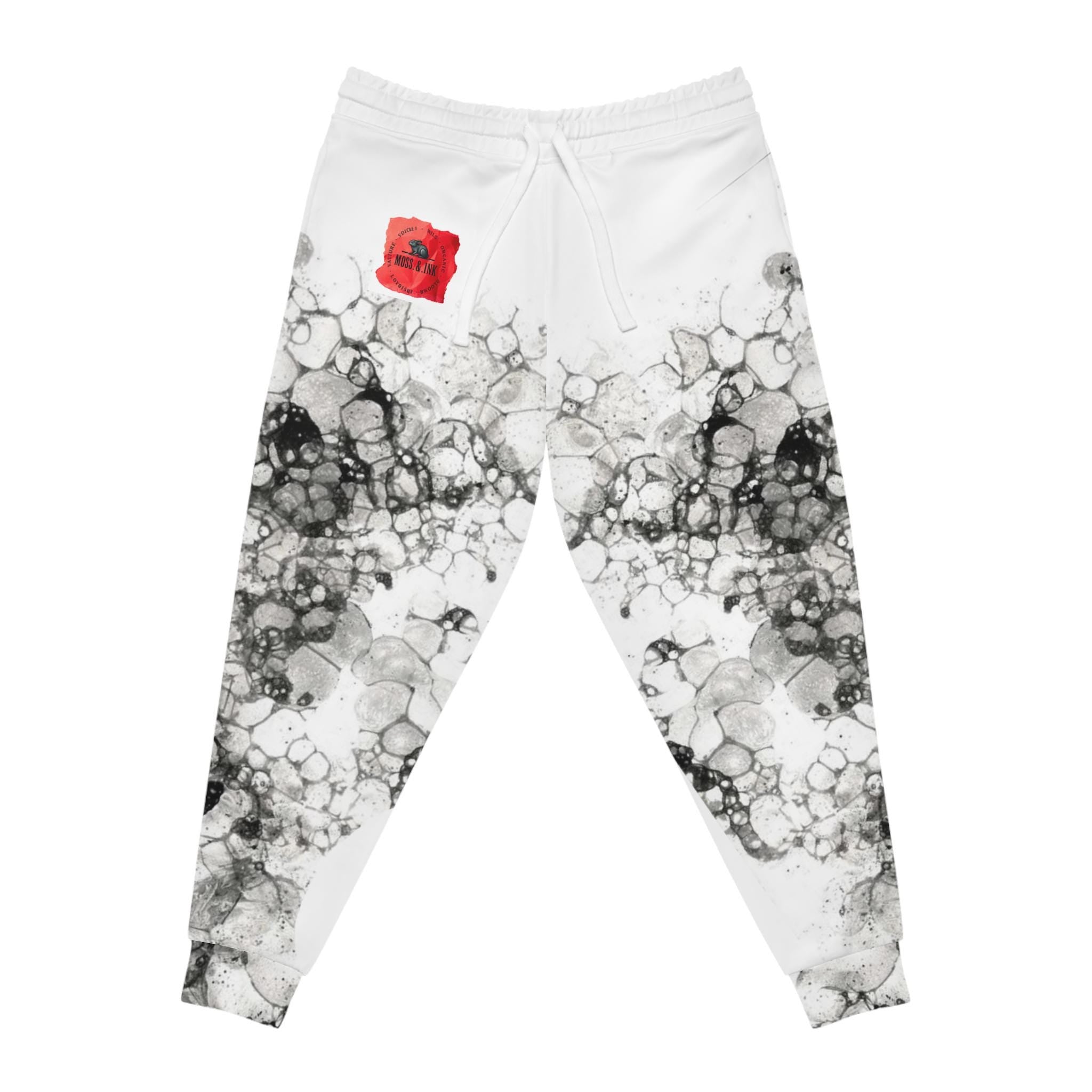 Monochrome Bubble Ink Pattern Joggers | Abstract Black White Athletic Pants