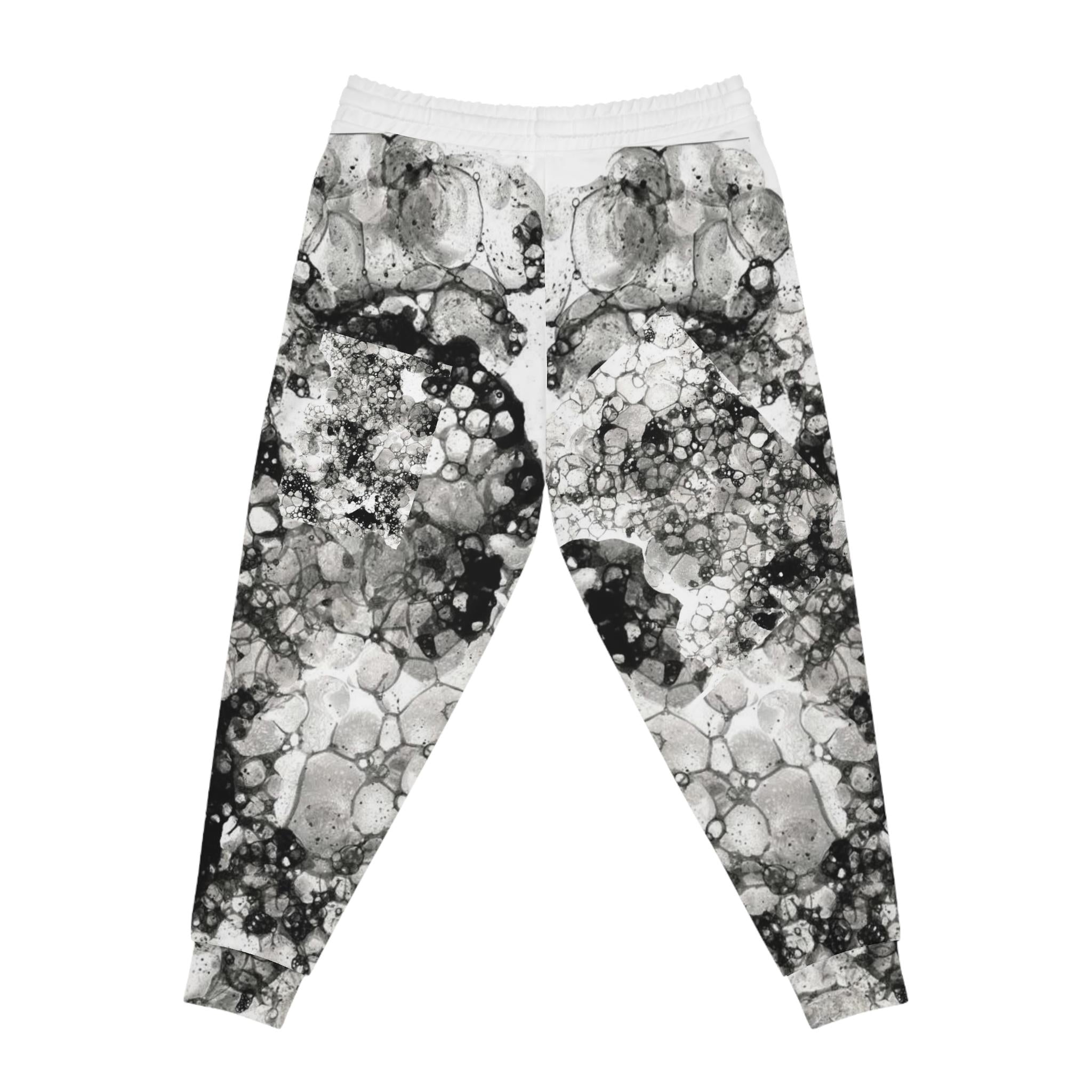 Monochrome Bubble Ink Pattern Joggers | Abstract Black White Athletic Pants