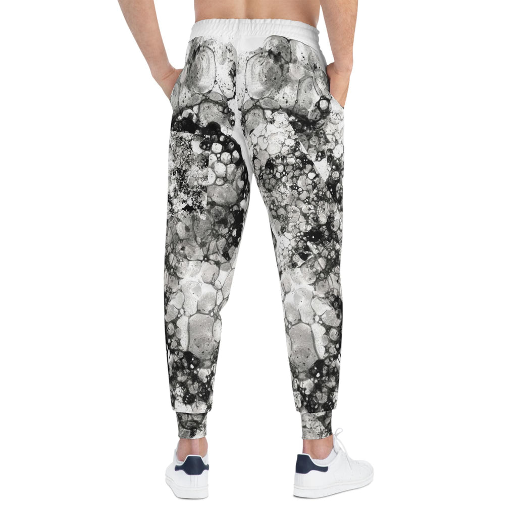 Monochrome Bubble Ink Pattern Joggers | Abstract Black White Athletic Pants