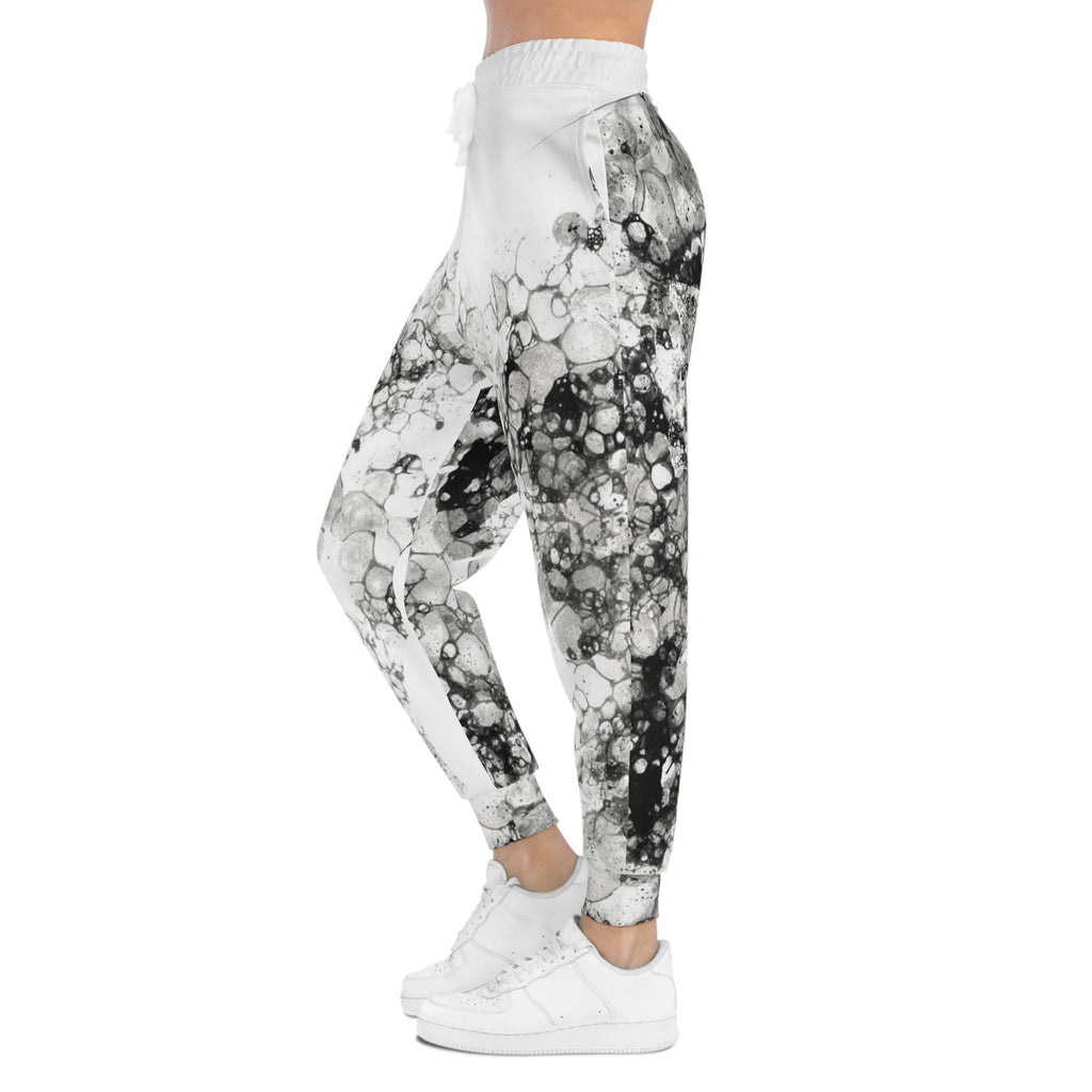 Monochrome Bubble Ink Pattern Joggers | Abstract Black White Athletic Pants
