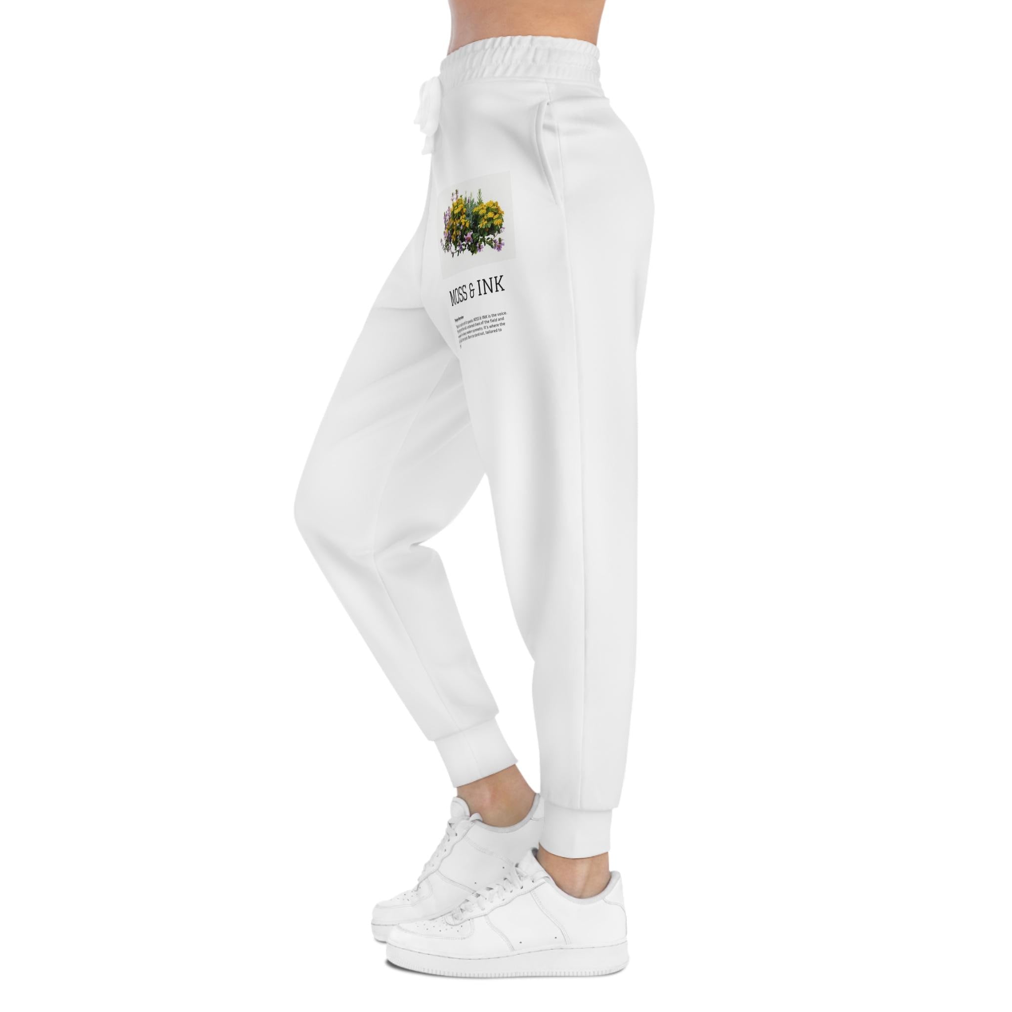 Moss & Ink floral collage Athletic Joggers | botanical text graphic