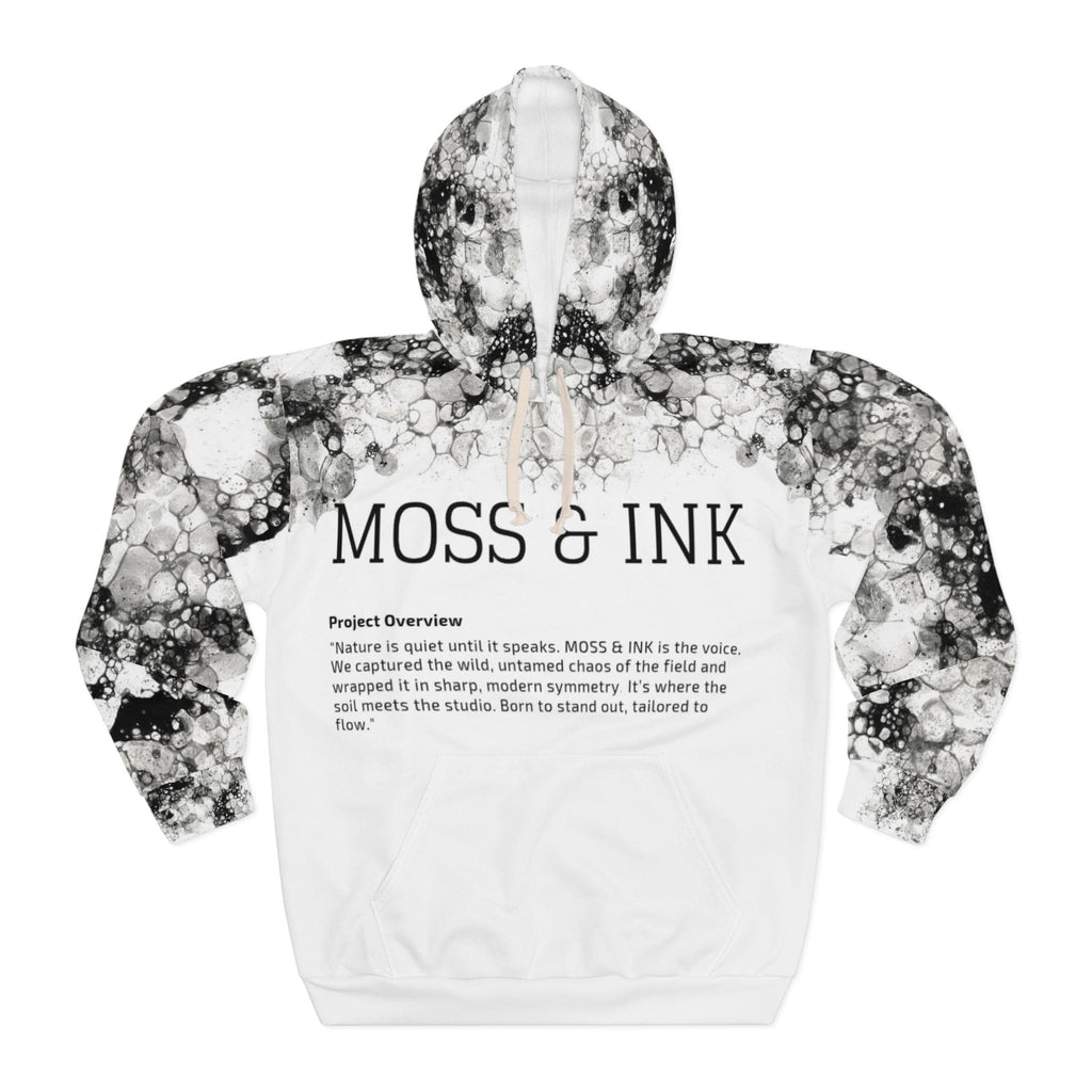 Moss and Ink Typography Hoodie, Black Ink Bubble All Over Print Sweatshirt, Minimalist Graphic Streetwear, Alt Aesthetic Hooded Top