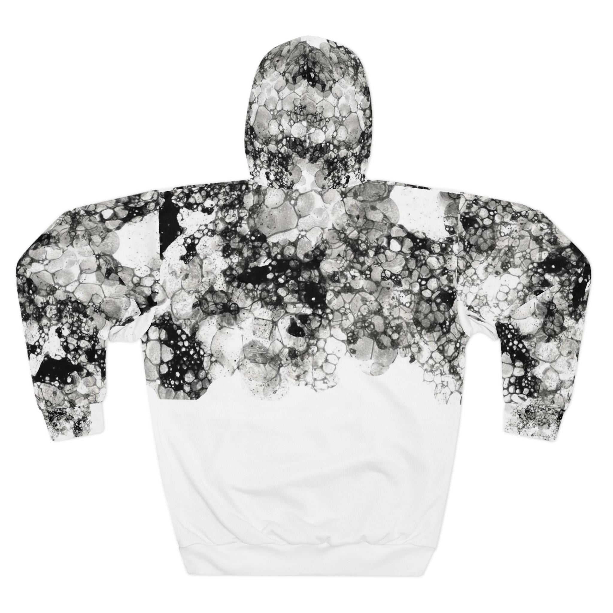 Moss and Ink Typography Hoodie, Black Ink Bubble All Over Print Sweatshirt, Minimalist Graphic Streetwear, Alt Aesthetic Hooded Top