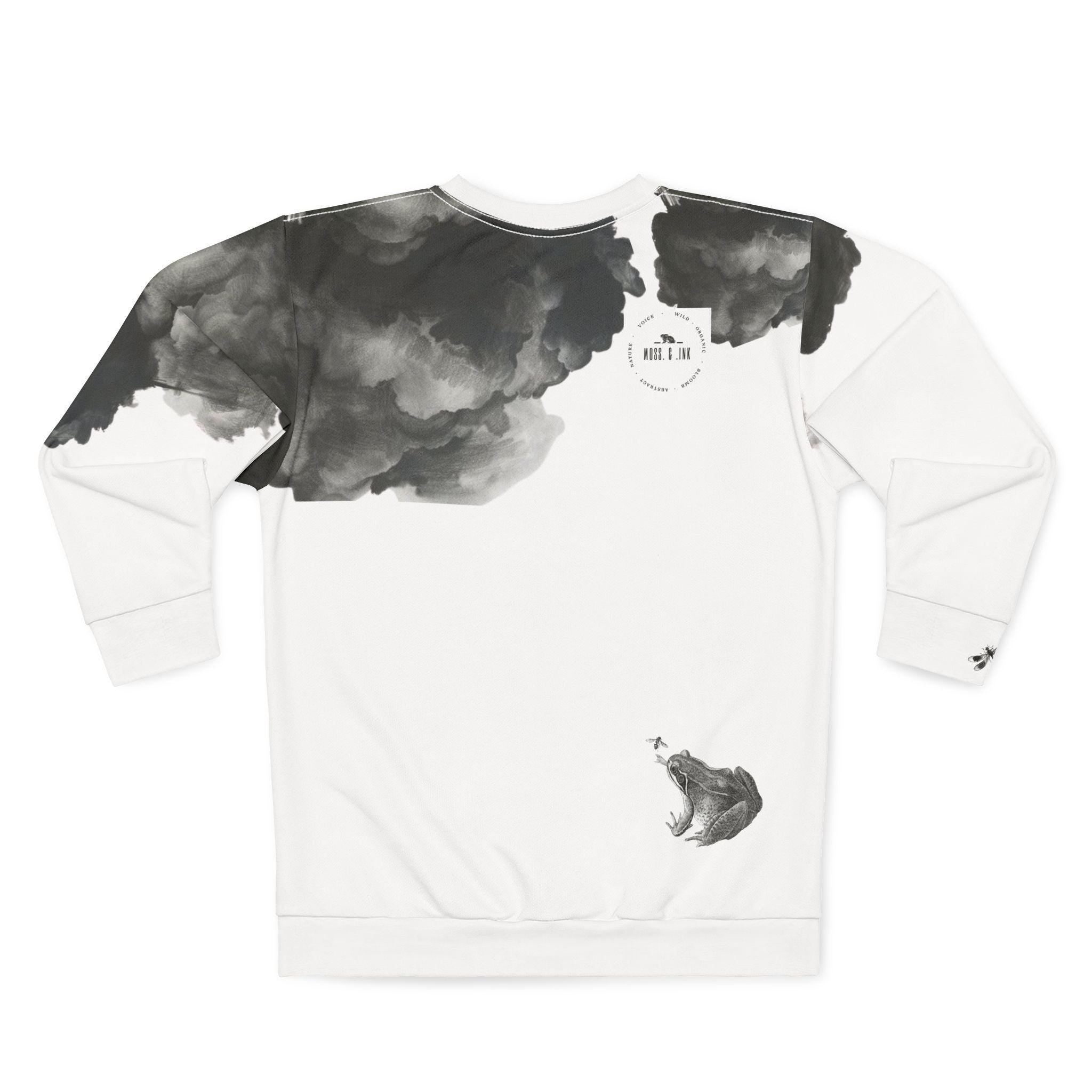 Ink Cloud Art Sweatshirt, Abstract Black Smoke Hoodie, Gothic All Over Print Crewneck, Aesthetic Grunge Pullover, Dark Cottagecore Top