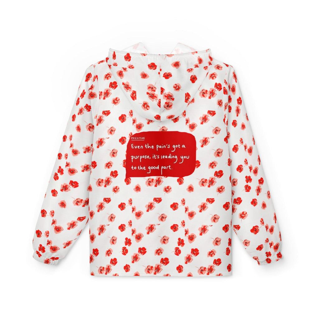 Red Poppy Pattern Windbreaker Jacket | All-Over Print, Floral Quote