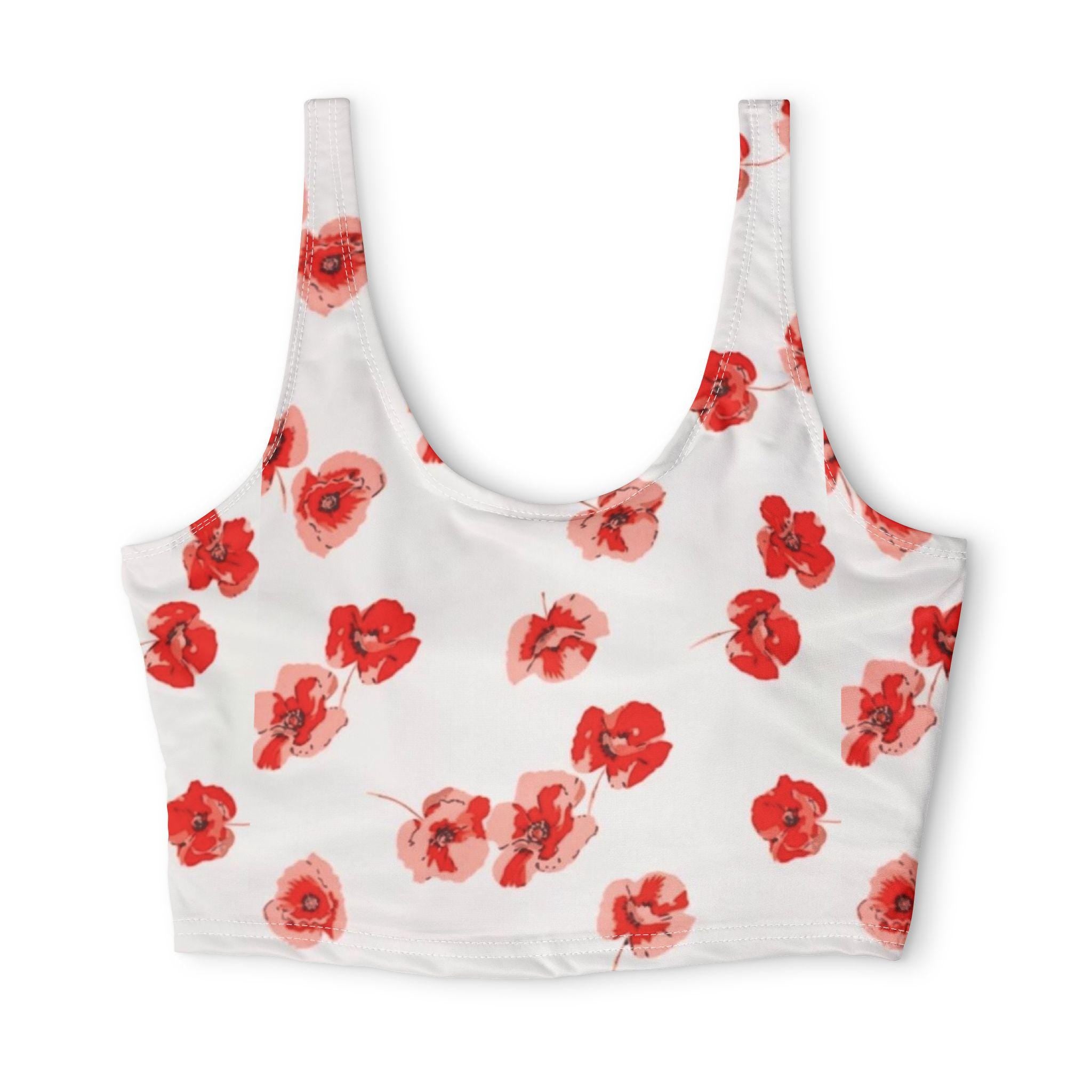 Red Watercolor Poppies Sports Bra | Floral Activewear, All-Over Print