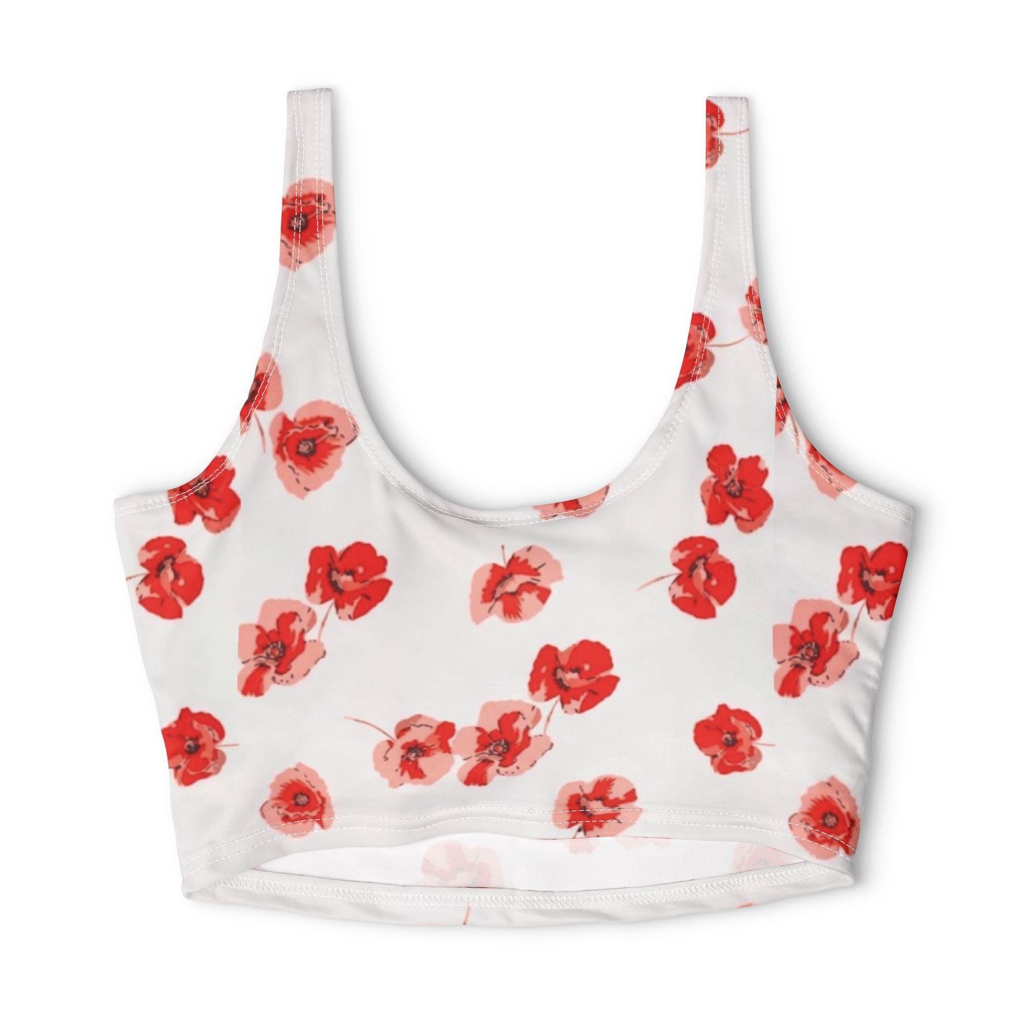 Red Watercolor Poppies Sports Bra | Floral Activewear, All-Over Print