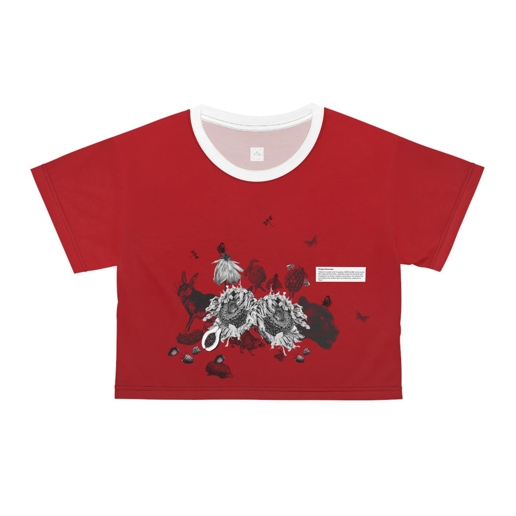 Dark Floral Skull Crop Tee | Red All-Over Print