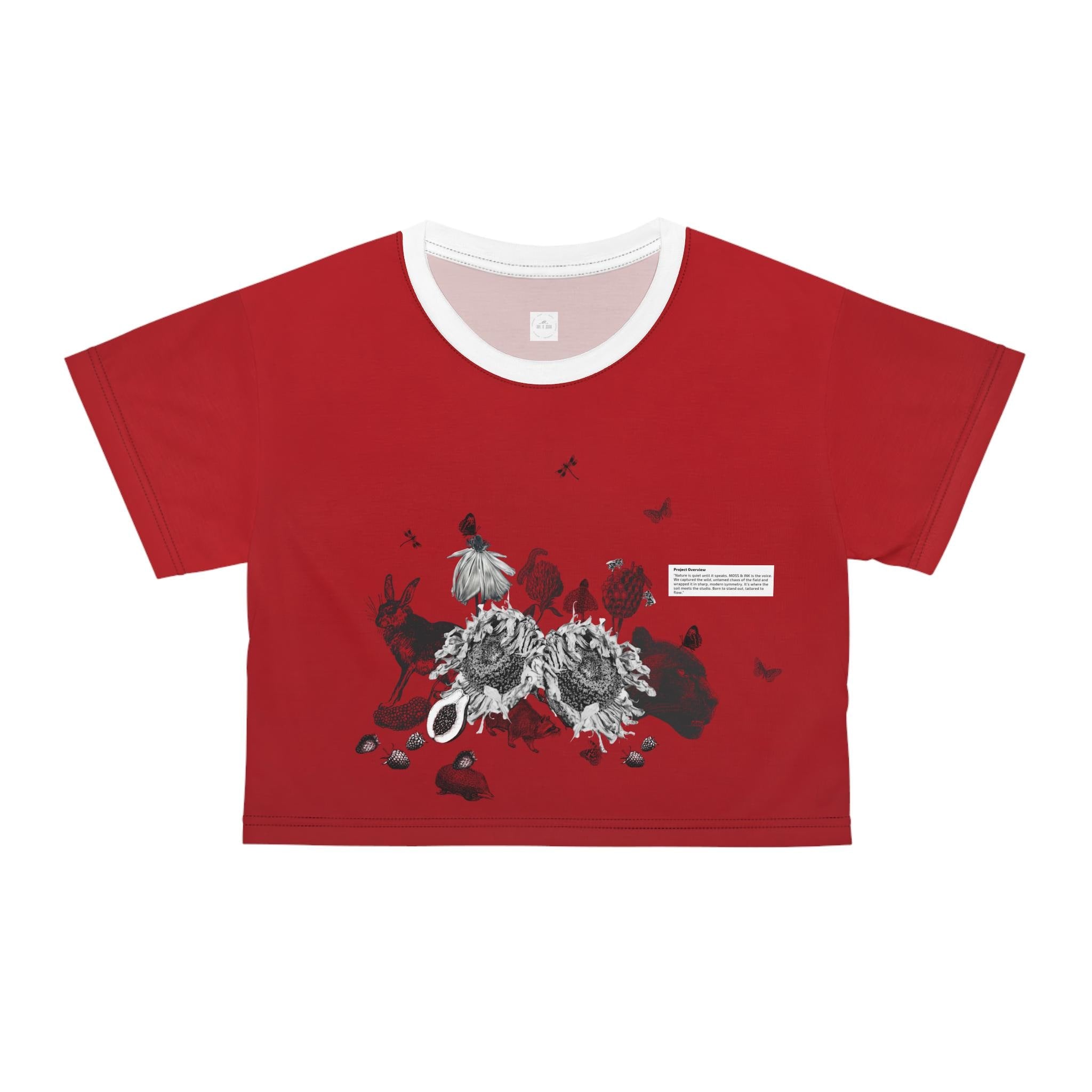 Dark Floral Skull Crop Tee | Red All-Over Print