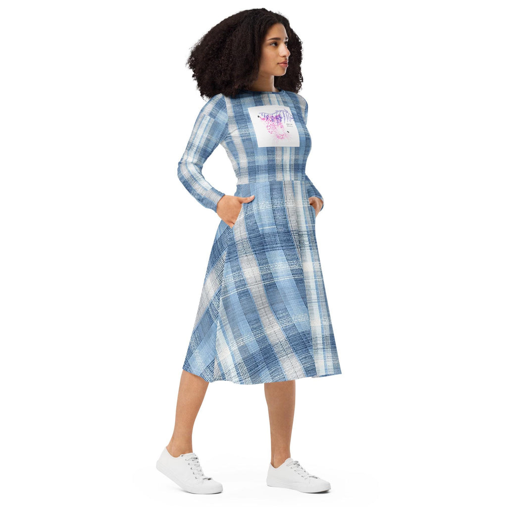All-over print long sleeve midi dress