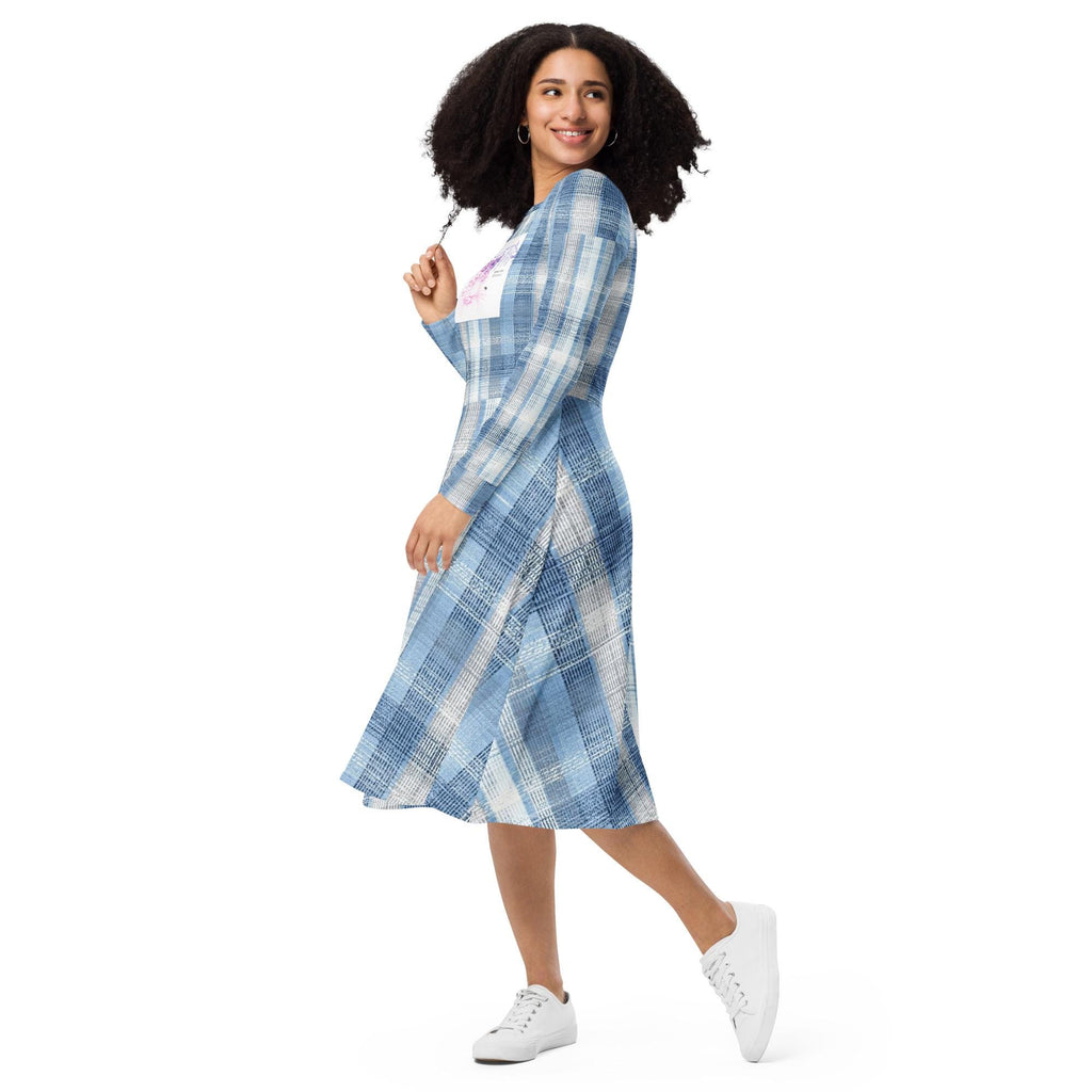 All-over print long sleeve midi dress