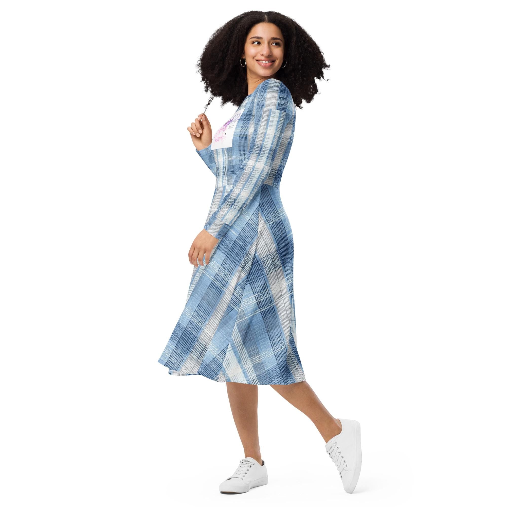 All-over print long sleeve midi dress