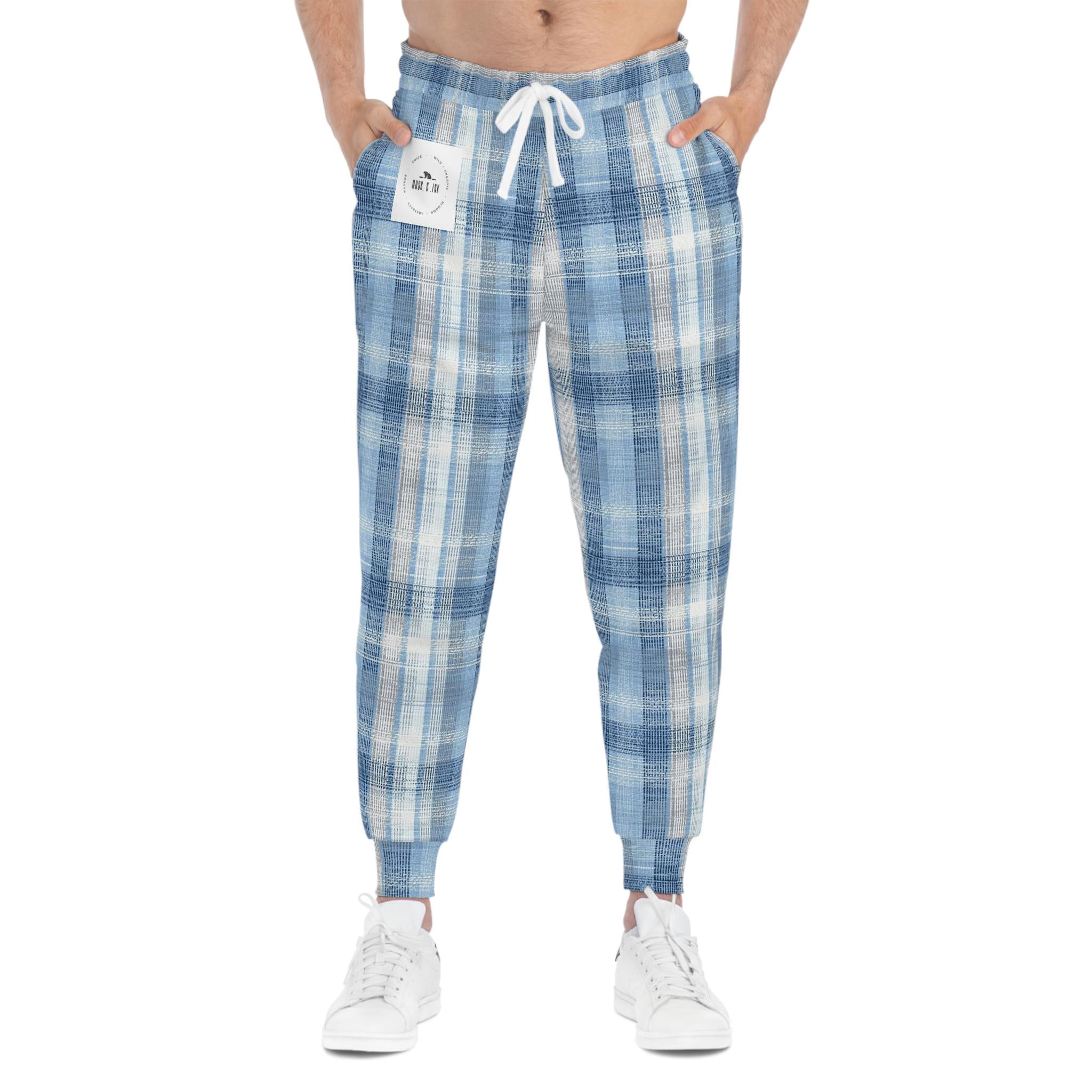 Blue Plaid Joggers | Light Blue Tartan Athletic Joggers