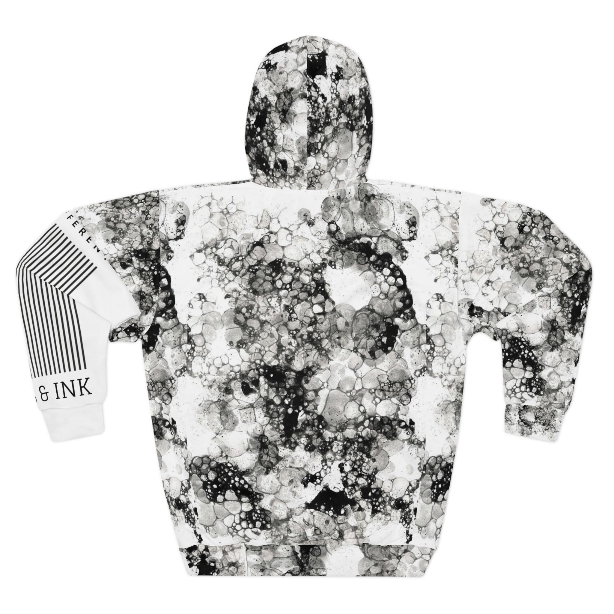 Moss & Ink Bubble Ink Pattern Hoodie | Black White Abstract Pullover