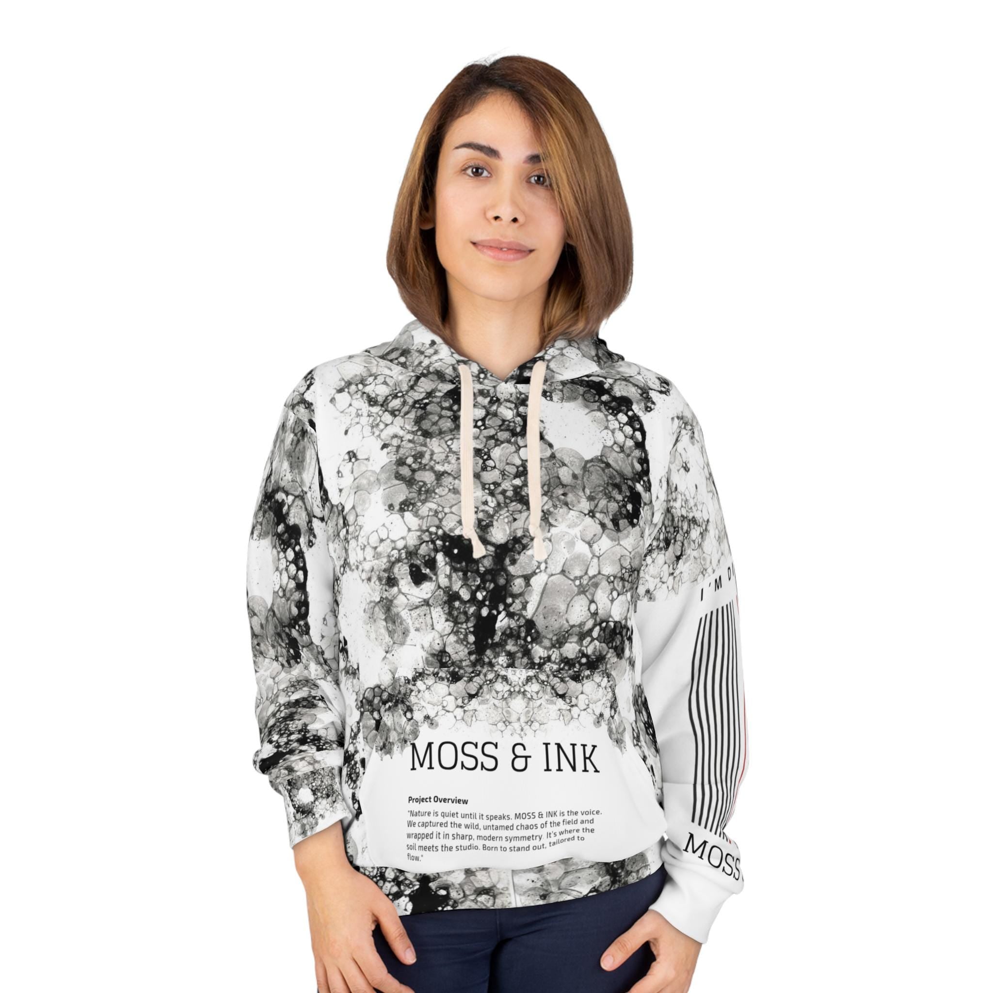 Moss & Ink Bubble Ink Pattern Hoodie | Black White Abstract Pullover