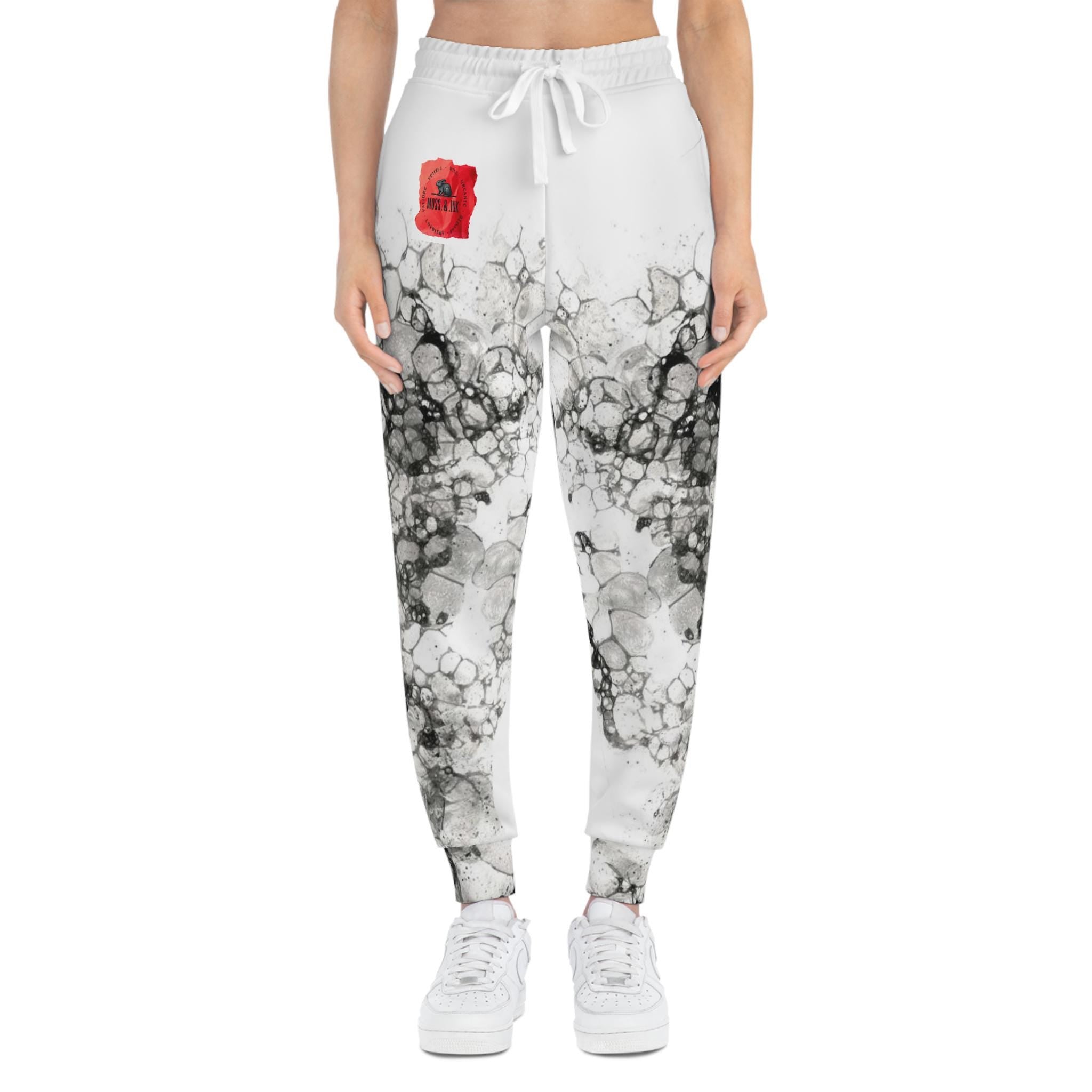 Monochrome Bubble Ink Pattern Joggers | Abstract Black White Athletic Pants