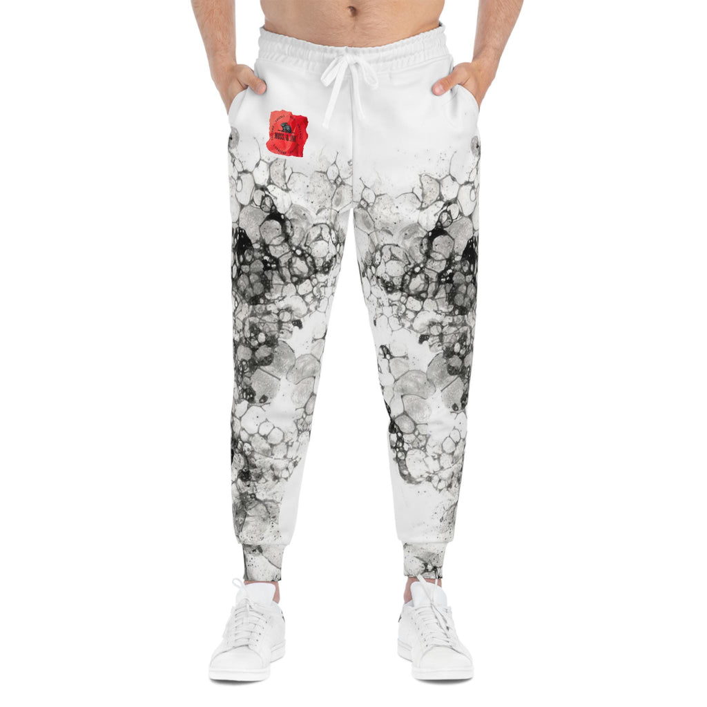 Monochrome Bubble Ink Pattern Joggers | Abstract Black White Athletic Pants