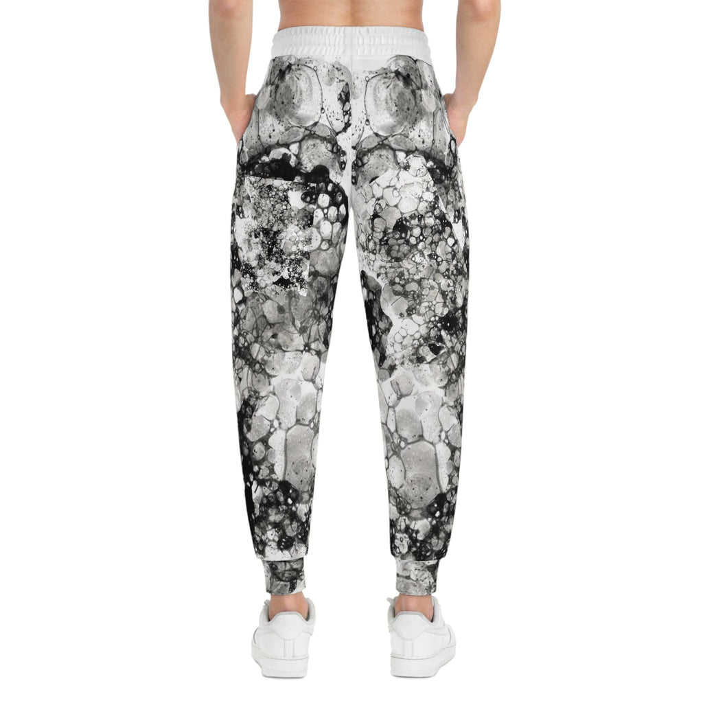 Monochrome Bubble Ink Pattern Joggers | Abstract Black White Athletic Pants