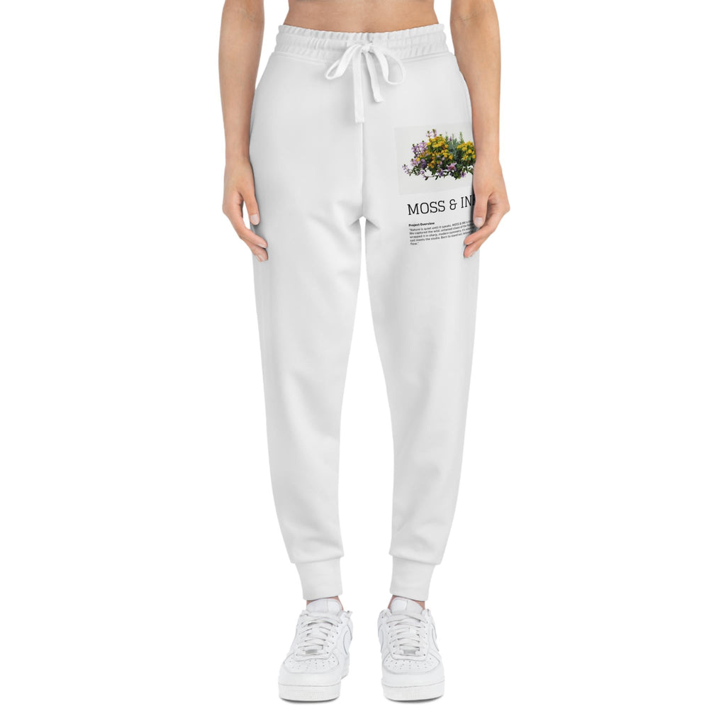 Moss & Ink floral collage Athletic Joggers | botanical text graphic